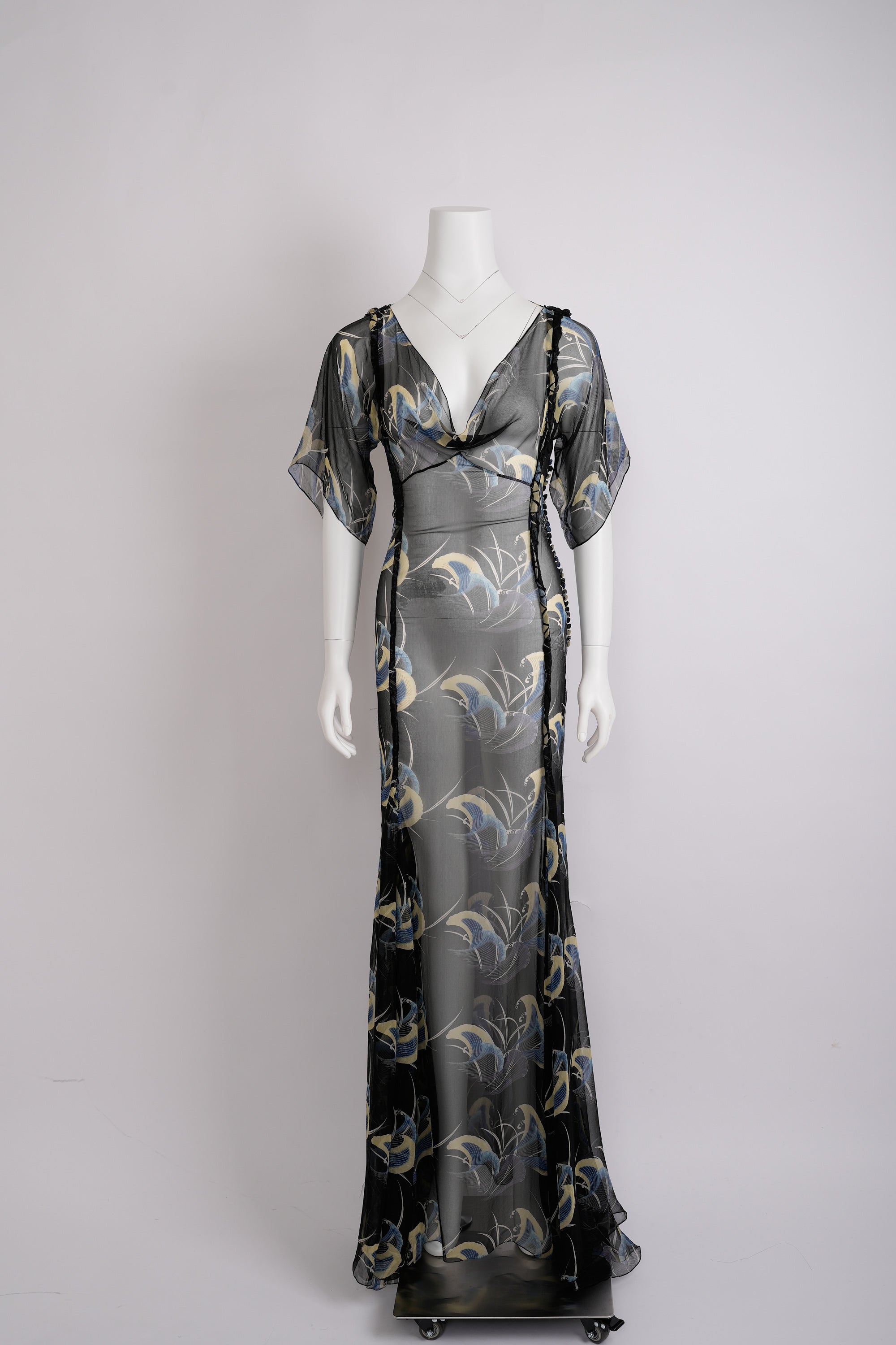 Preowned Christian Dior Boutique by John Galliano Fall 2003–2004 Prototype "Hardcore Romance" Black Silk Chiffon Ruffled Dress