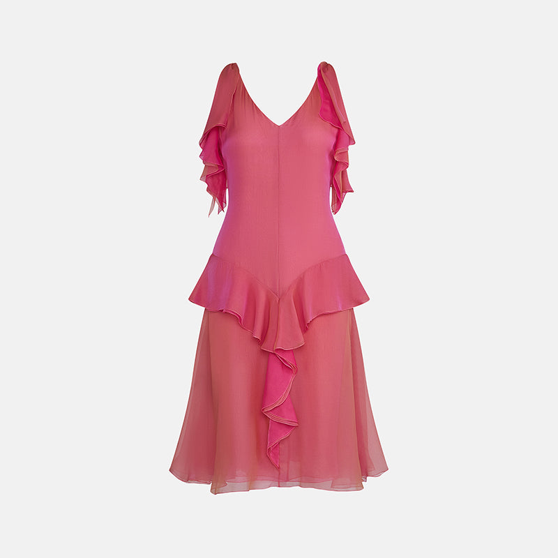 Preowned Chanel by Karl Lagerfeld Spring 2001 Two-Tone Pink Silk Chiffon Dress