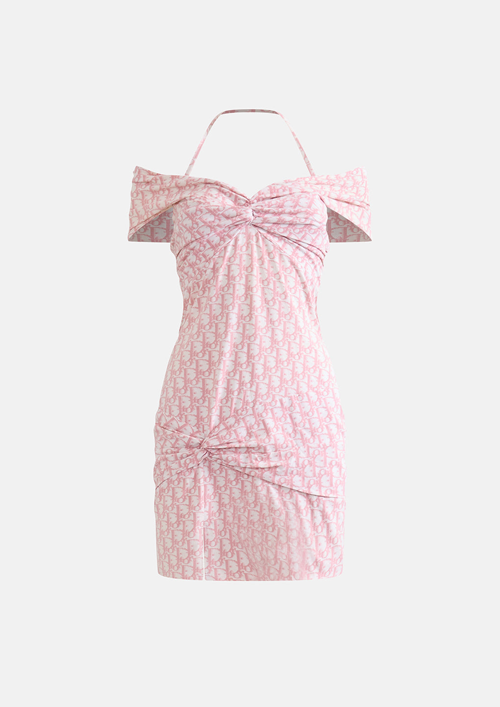Preowned Christian Dior by John Galliano 2004 Pink Monogram Cotton Halter Dress