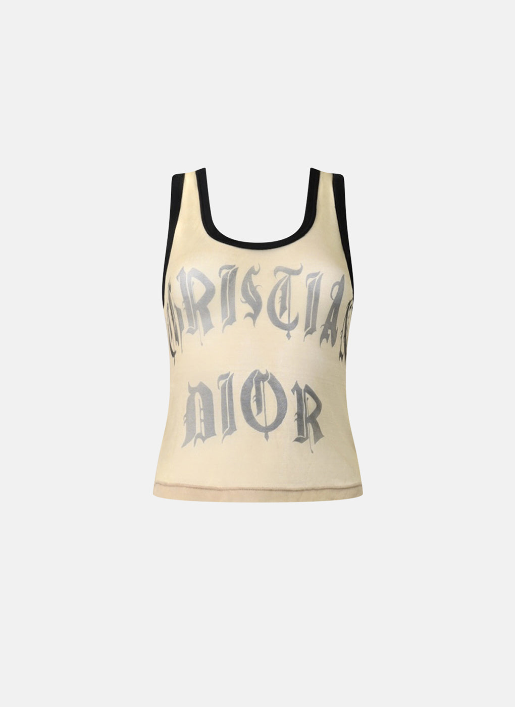 Preowned Christian Dior Spring 2002 Beige Mesh Gothic Letter Tank