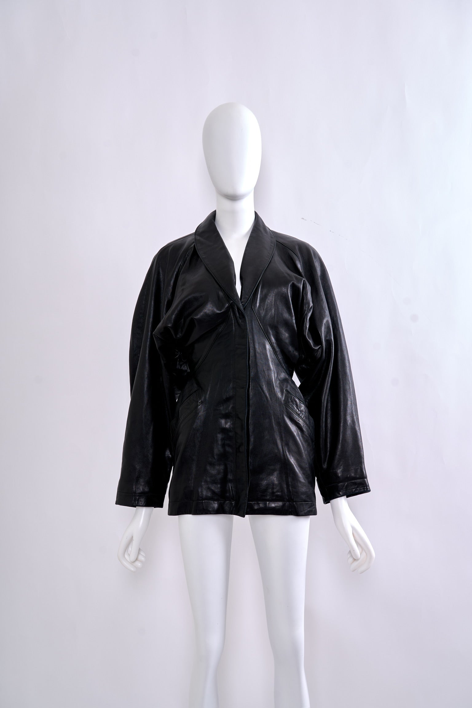 Vintage Alaïa 1980s Black Leather Coat Dress with Open Back