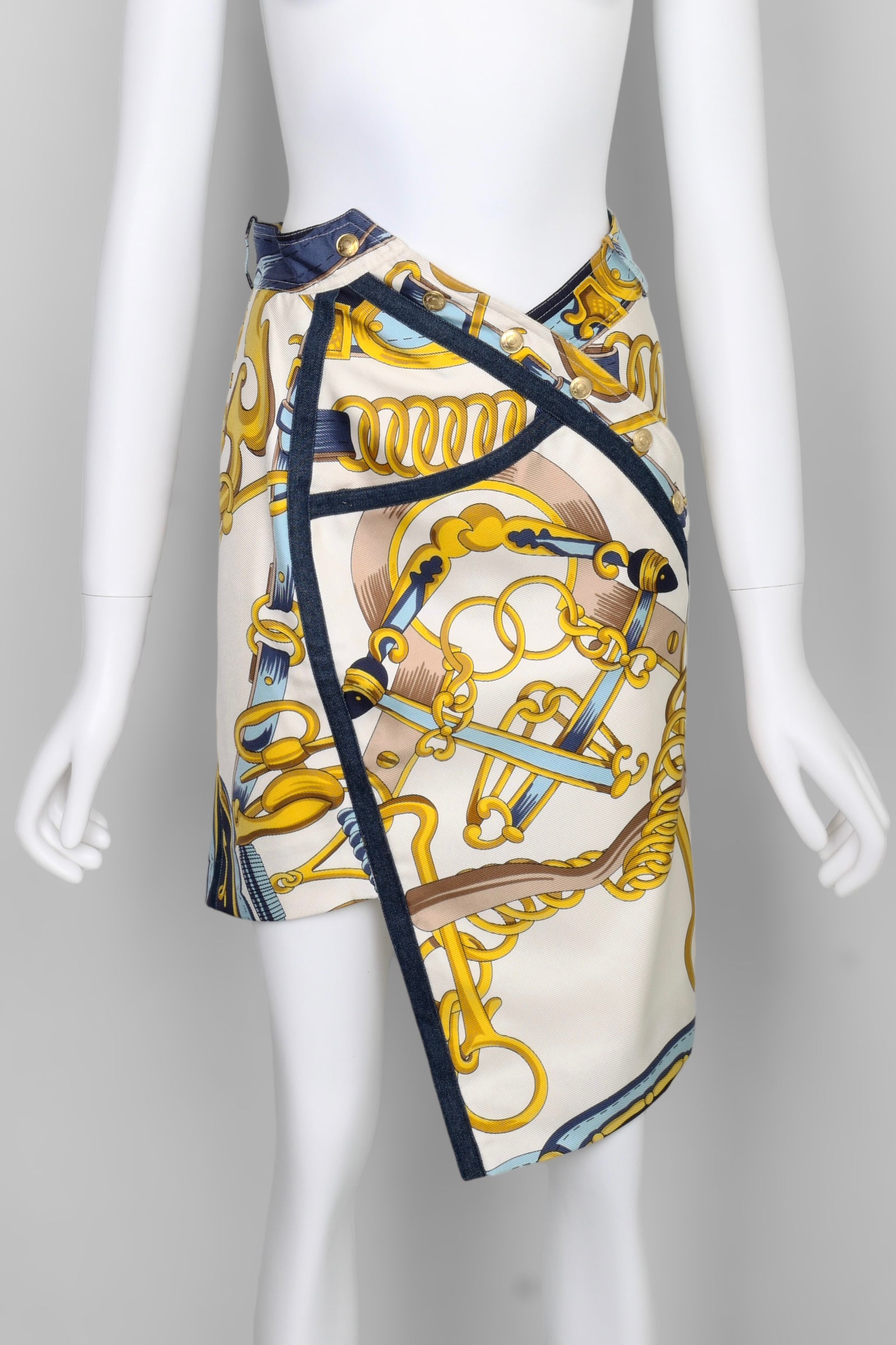 Vintage Christian Dior by John Galliano Spring 2000 Equestrian Print Asymmetric Skirt