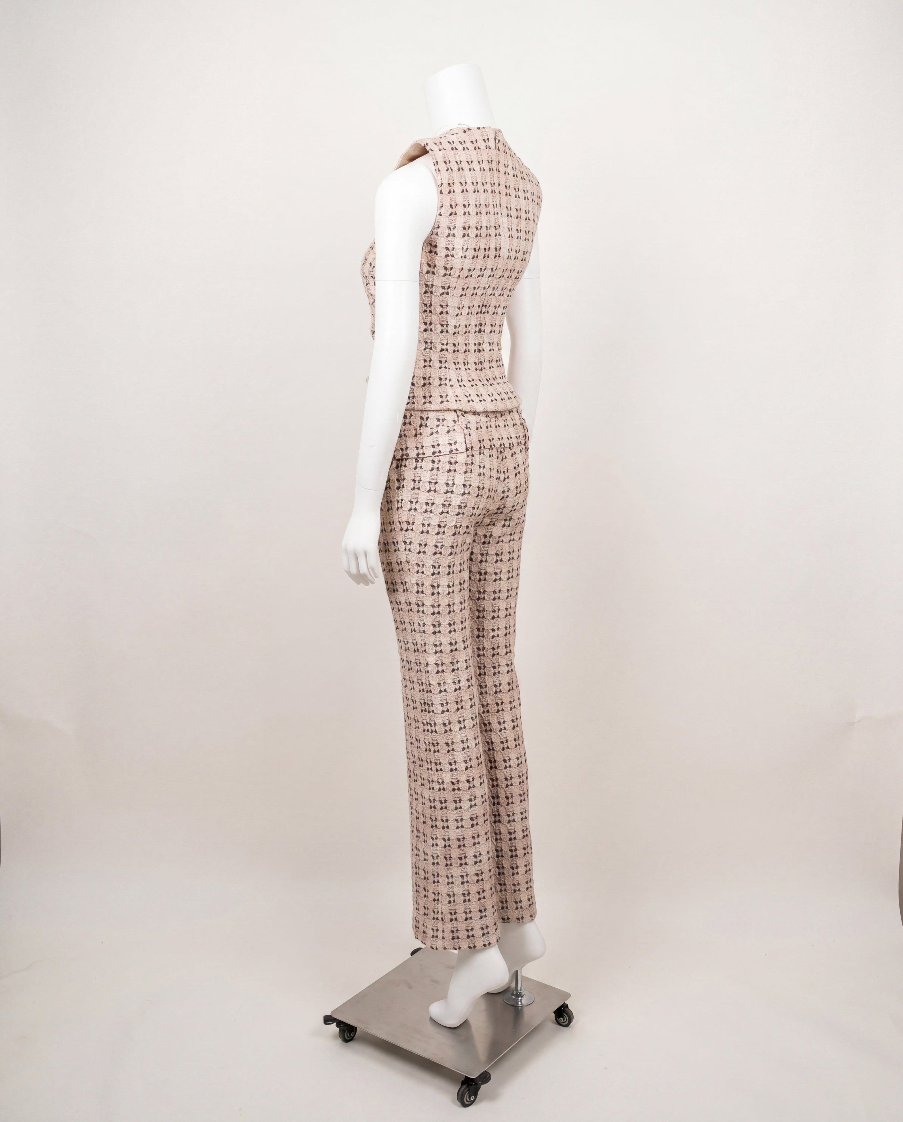 Prada Spring 2002 Beige and Brown Brocade Top and Trouser Set