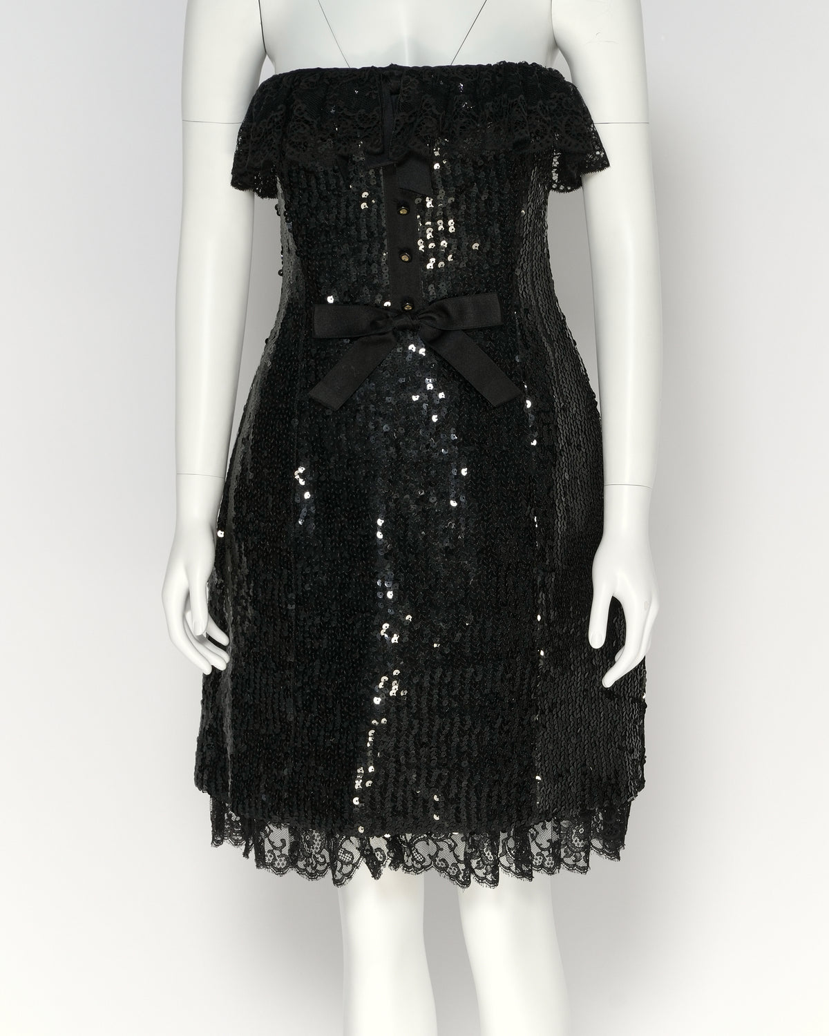 Chanel by Karl Lagerfeld Fall/Winter 1994 Black Sequin Strapless Mini Dress