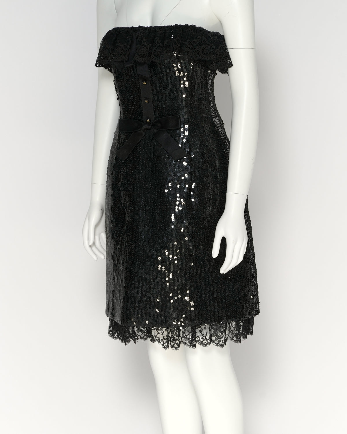 Chanel by Karl Lagerfeld Fall/Winter 1994 Black Sequin Strapless Mini Dress