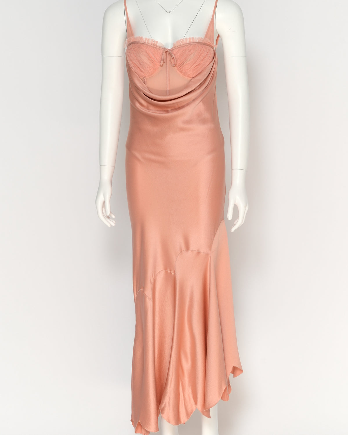 Alexander McQueen Spring/Summer 2004 "Deliverance" collection Peach Silk Corseted Bias-cut Evening Dress and Capelet