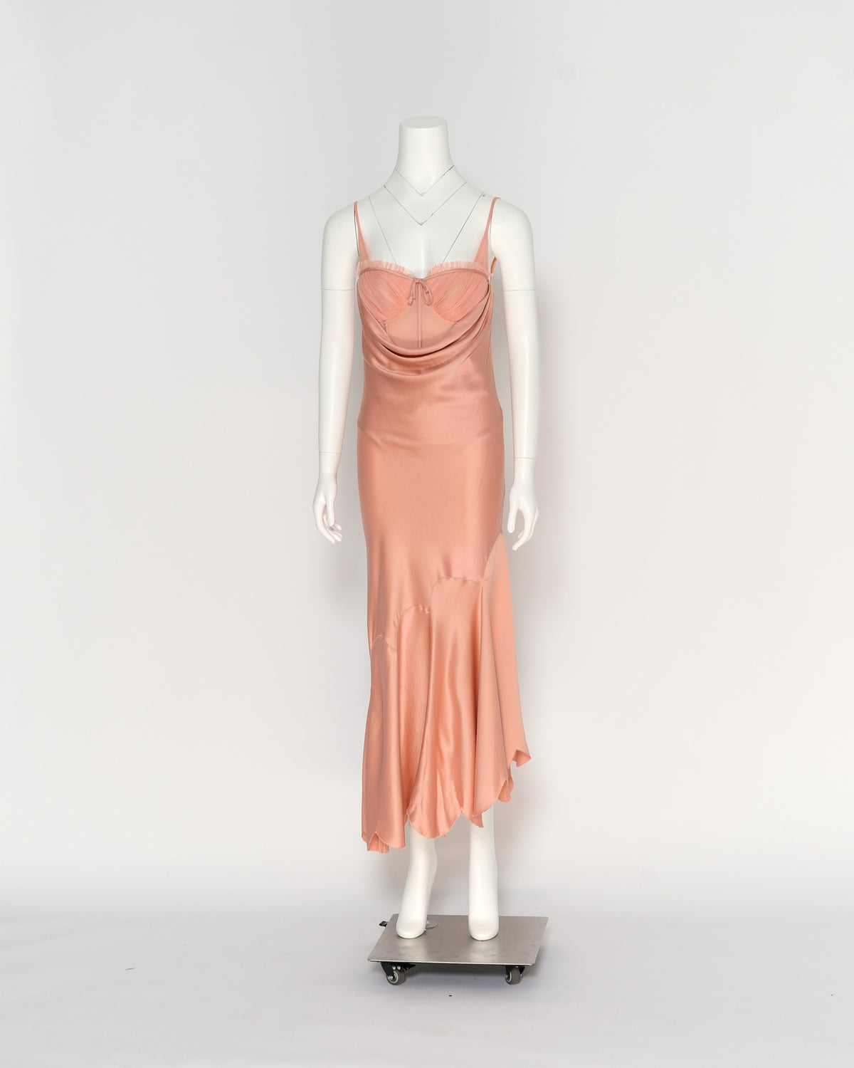 Alexander McQueen Spring/Summer 2004 "Deliverance" collection Peach Silk Corseted Bias-cut Evening Dress and Capelet