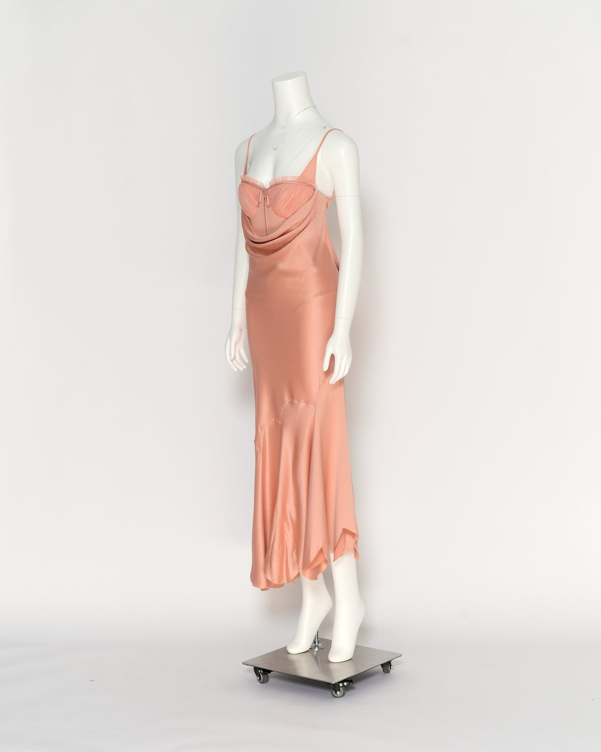 Alexander McQueen Spring/Summer 2004 "Deliverance" collection Peach Silk Corseted Bias-cut Evening Dress and Capelet