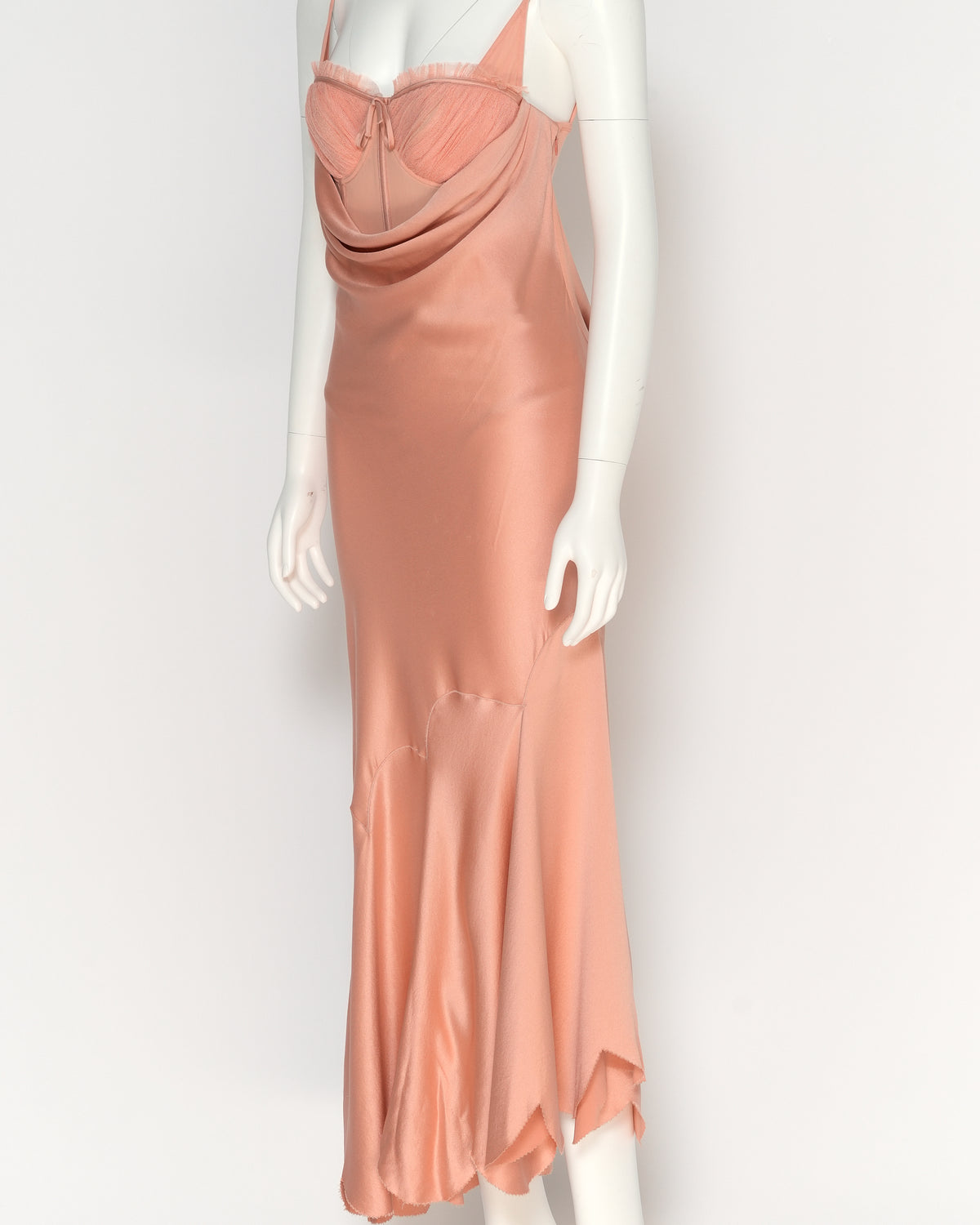 Alexander McQueen Spring/Summer 2004 "Deliverance" collection Peach Silk Corseted Bias-cut Evening Dress and Capelet