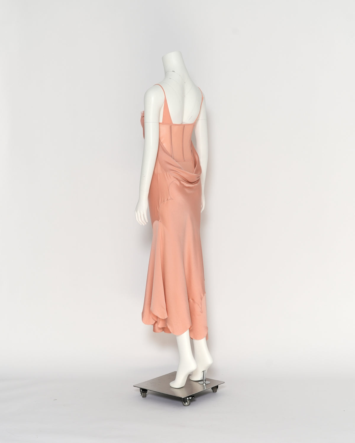 Alexander McQueen Spring/Summer 2004 "Deliverance" collection Peach Silk Corseted Bias-cut Evening Dress and Capelet