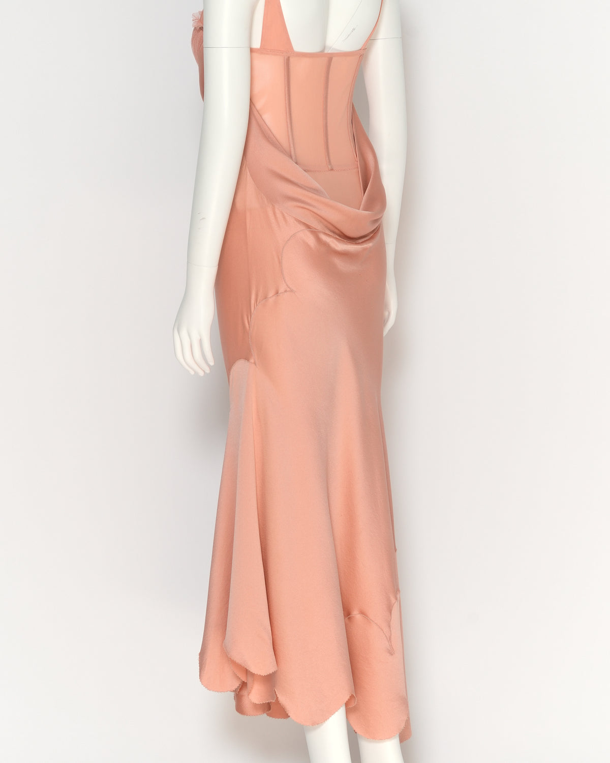 Alexander McQueen Spring/Summer 2004 "Deliverance" collection Peach Silk Corseted Bias-cut Evening Dress and Capelet