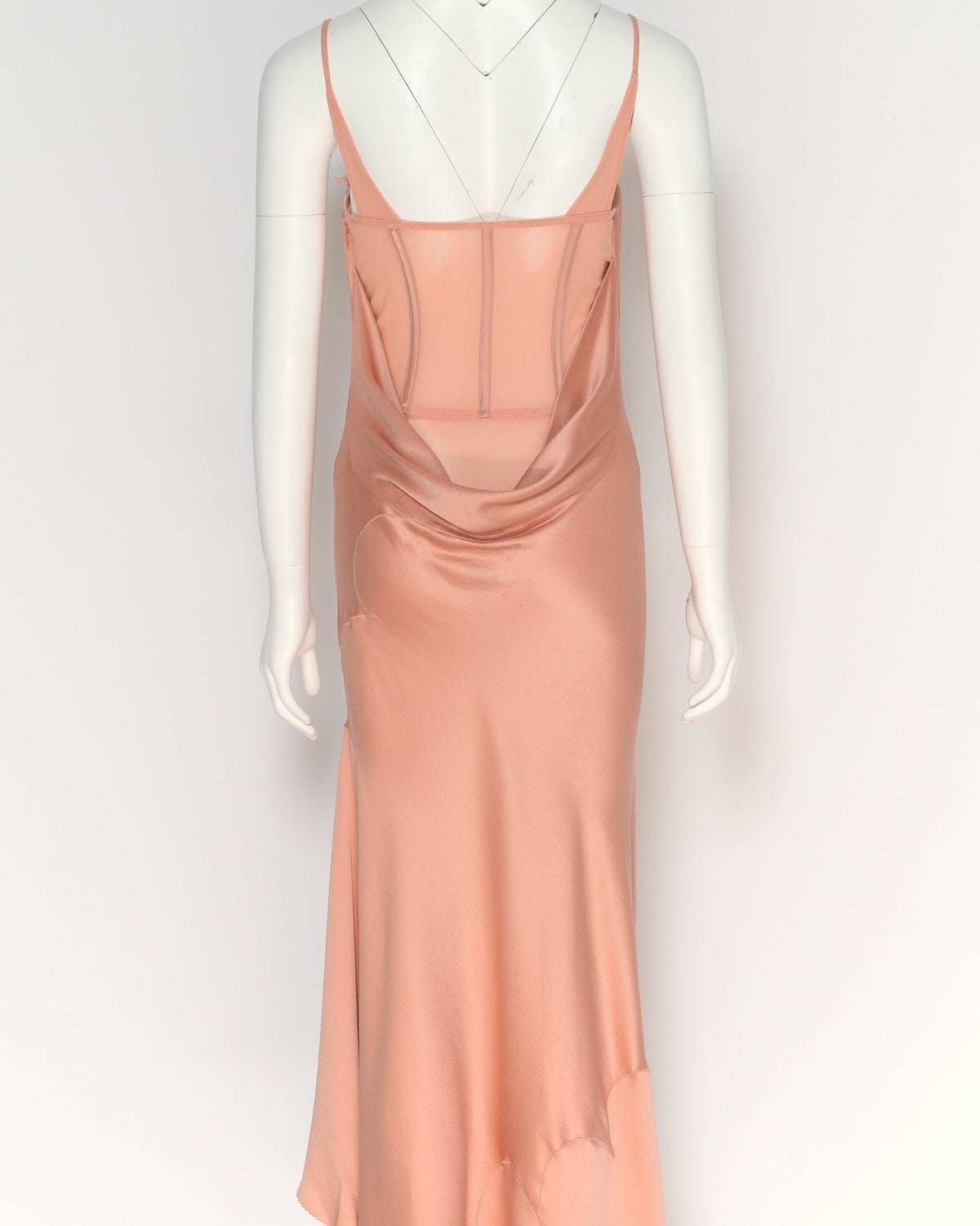 Alexander McQueen Spring/Summer 2004 "Deliverance" collection Peach Silk Corseted Bias-cut Evening Dress and Capelet