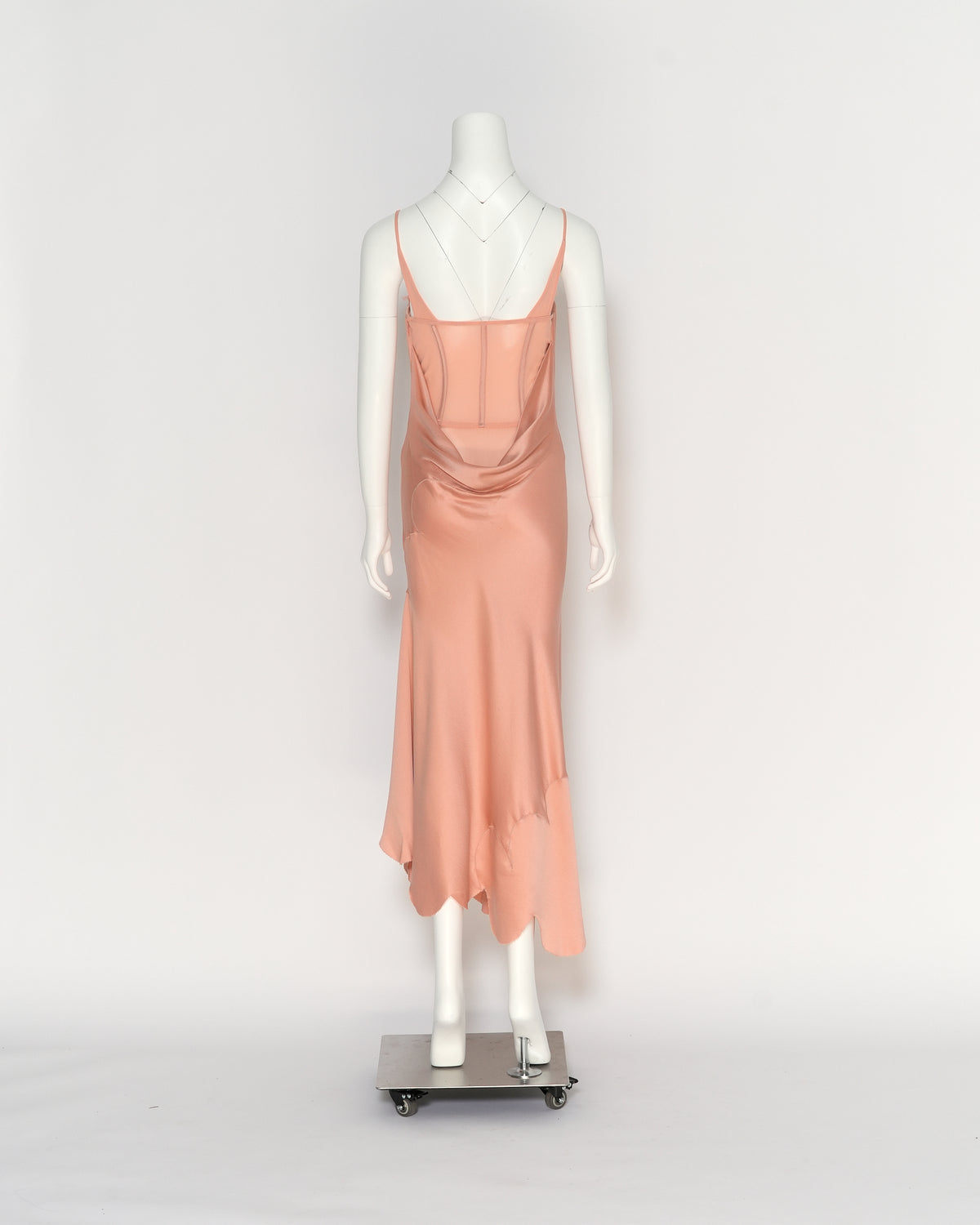 Alexander McQueen Spring/Summer 2004 "Deliverance" collection Peach Silk Corseted Bias-cut Evening Dress and Capelet