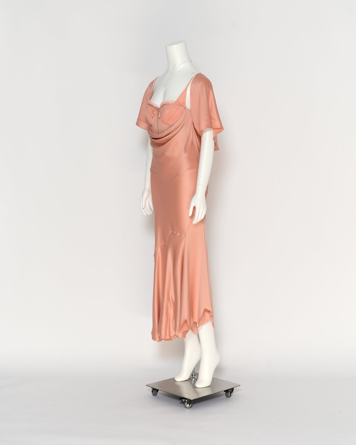 Alexander McQueen Spring/Summer 2004 "Deliverance" collection Peach Silk Corseted Bias-cut Evening Dress and Capelet