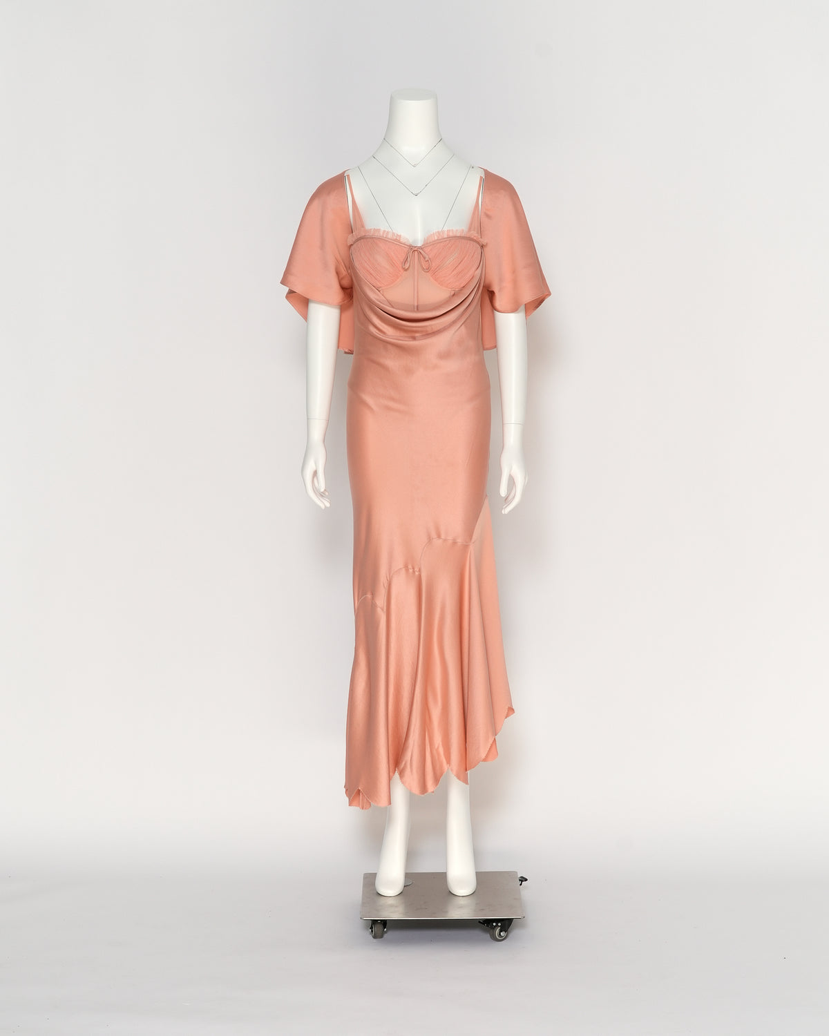 Alexander McQueen Spring/Summer 2004 "Deliverance" collection Peach Silk Corseted Bias-cut Evening Dress and Capelet
