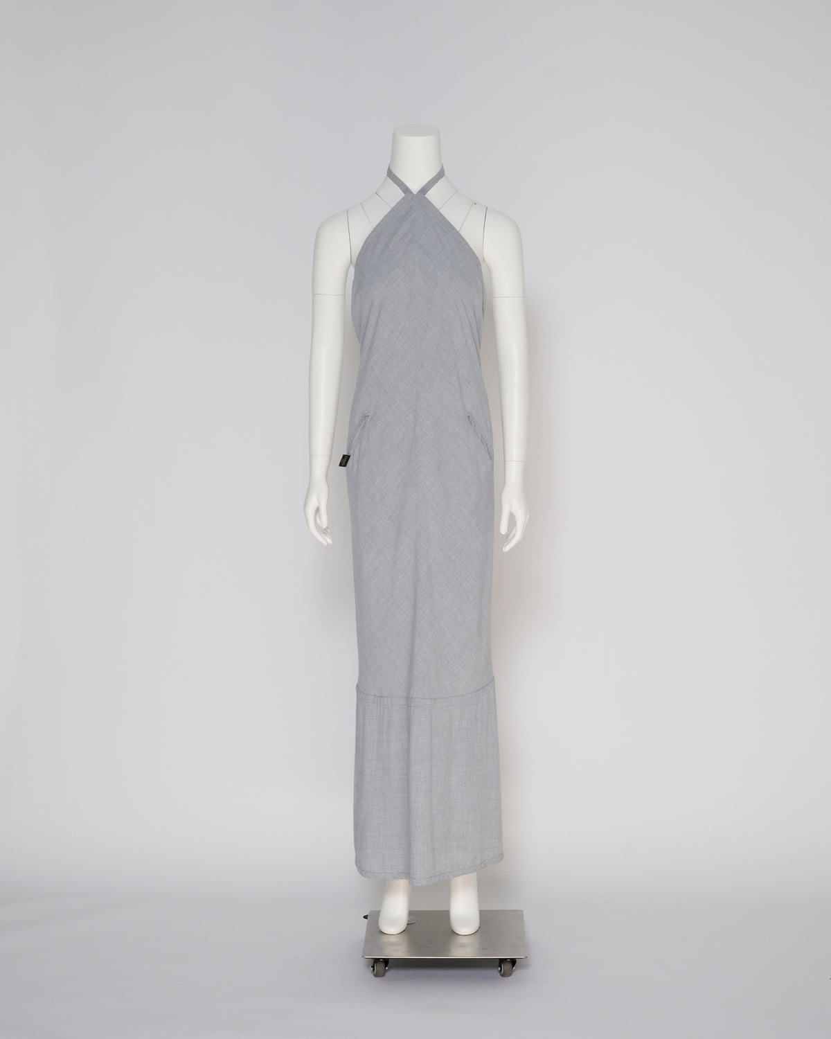Chanel Fall 1999 Light Grey Viscose Halterneck Maxi Dress