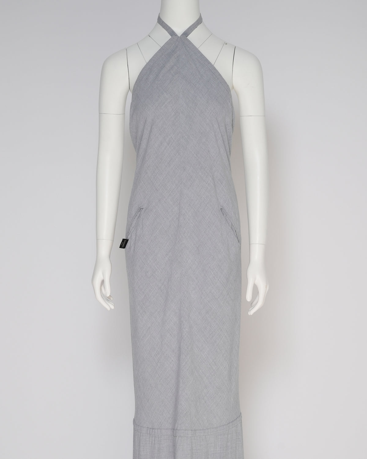 Chanel Fall 1999 Light Grey Viscose Halterneck Maxi Dress
