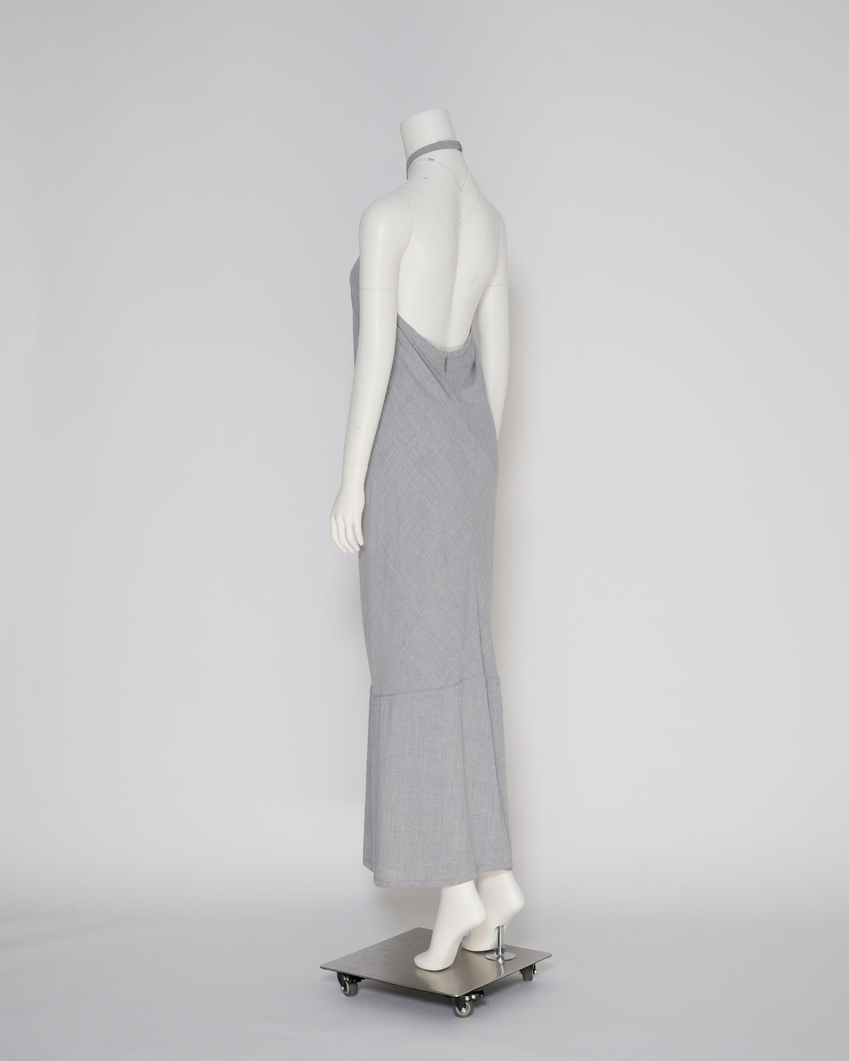 Chanel Fall 1999 Light Grey Viscose Halterneck Maxi Dress
