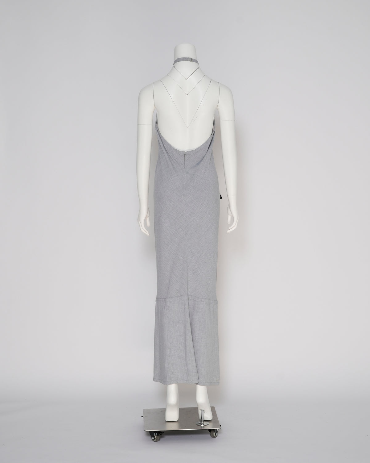 Chanel Fall 1999 Light Grey Viscose Halterneck Maxi Dress