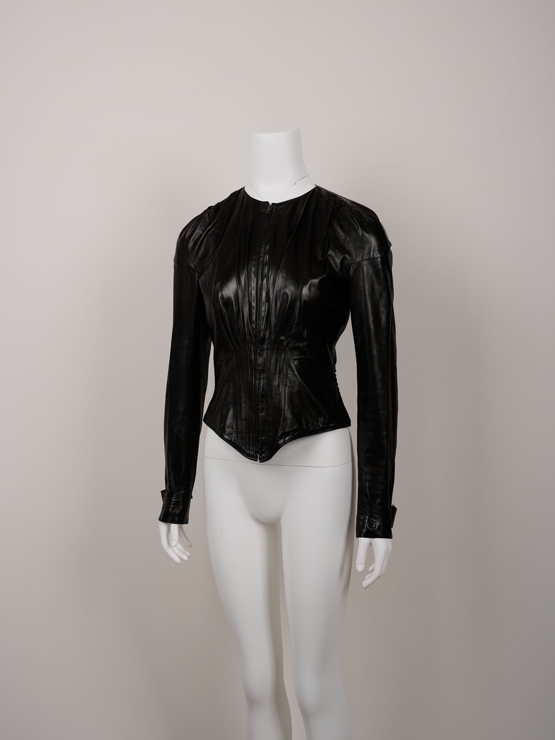 Gucci by Tom Ford Fall/Winter 2003 Black Leather Fitted Jacket - Pulled