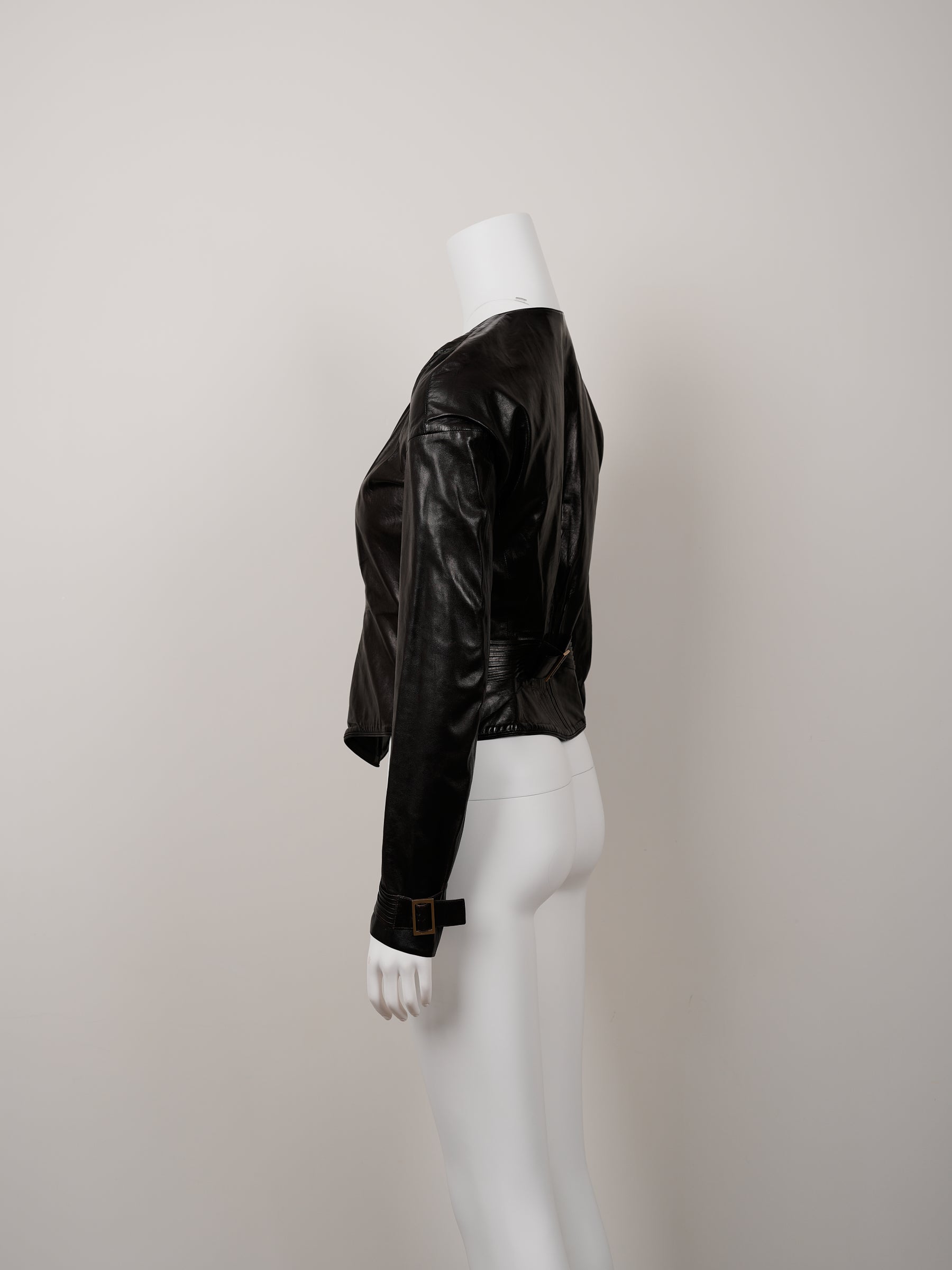 Gucci by Tom Ford Fall/Winter 2003 Black Leather Fitted Jacket - Pulled