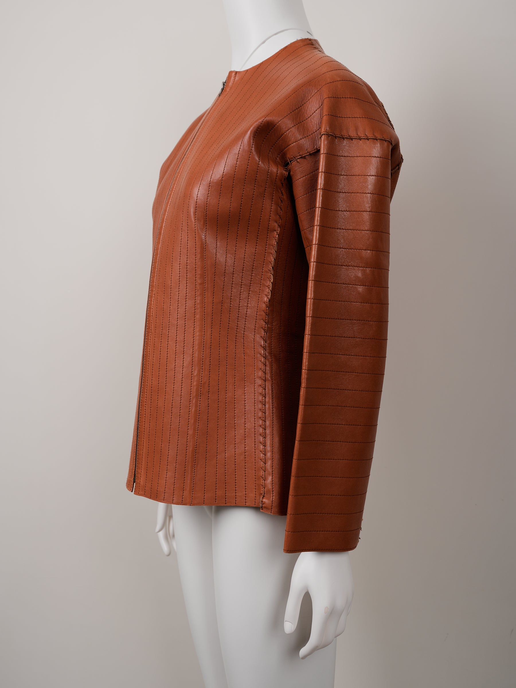 Lanvin Fall/Winter 2002 Orange Agneau Lamb Leather Jacket