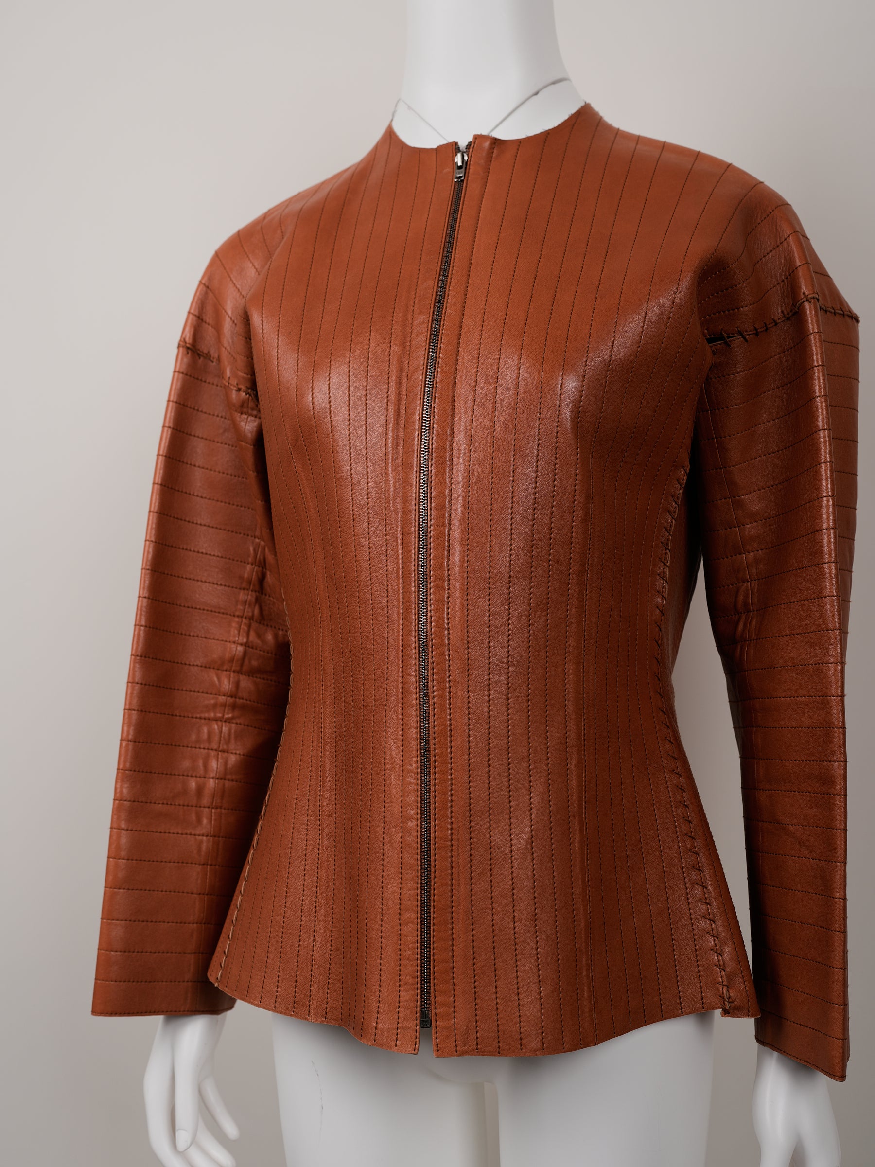 Lanvin Fall/Winter 2002 Orange Agneau Lamb Leather Jacket