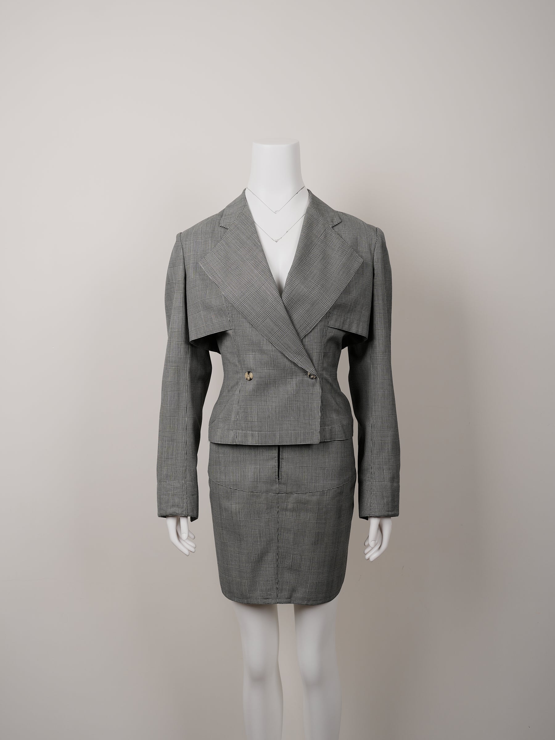 Alaïa Fall/Winter 1988 Micro Houndstooth Suit with Pleated Skirt