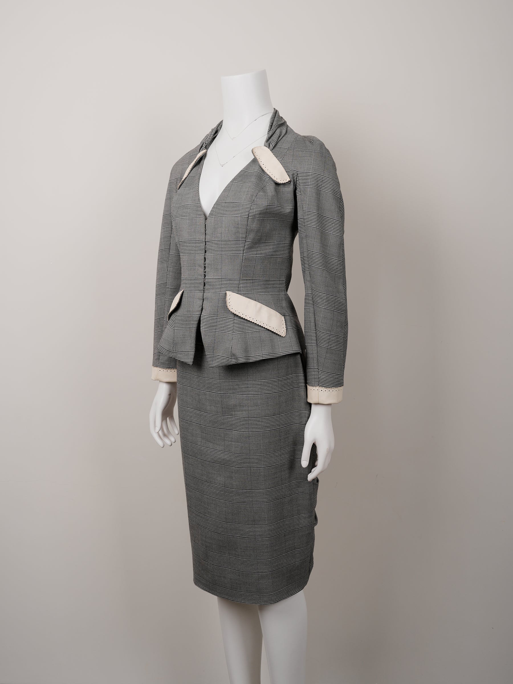 Christian Dior by John Galliano Spring 2004 Top and Leather Skirt Suit Set - Pulled