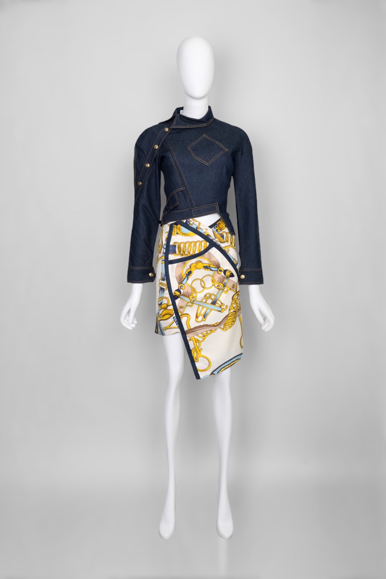 Vintage Christian Dior by John Galliano Spring 2000 Equestrian Print Asymmetric Skirt