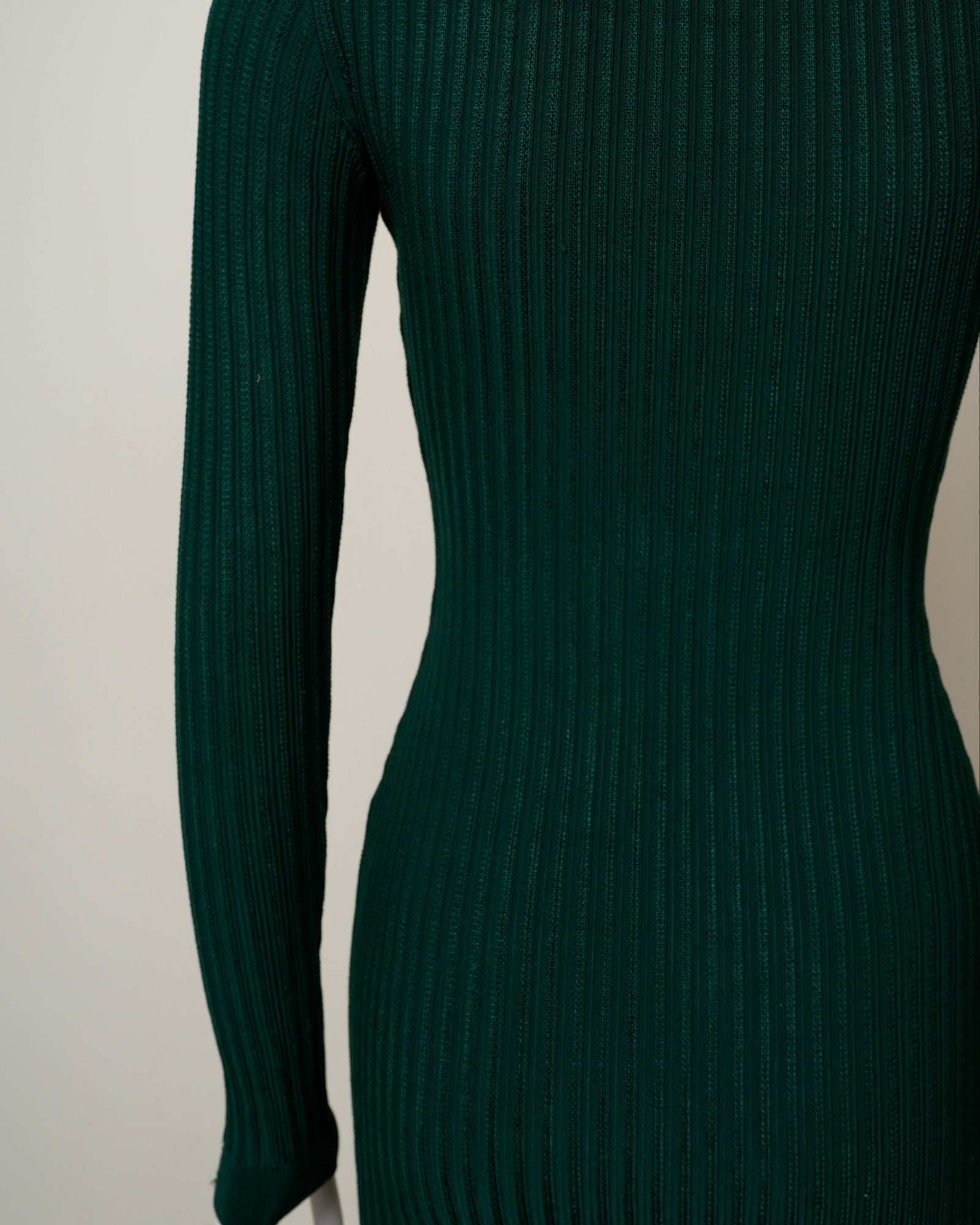 Vintage Alaïa Fall 1990 Forest Green Ribbed Knit Scoop-Neck Dress