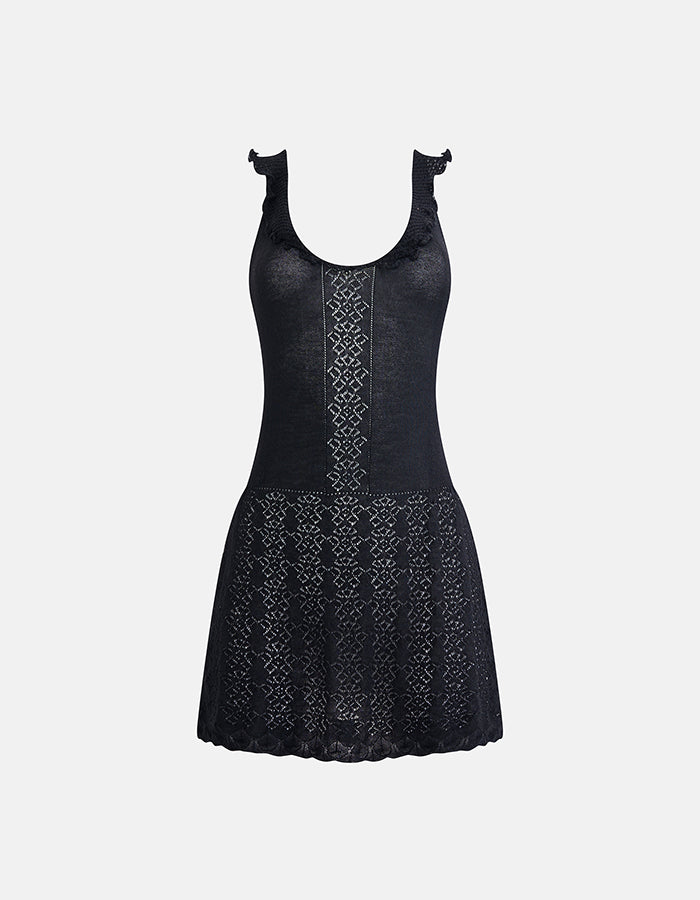 Vintage Versace Black Knit Lace Dress - Pulled