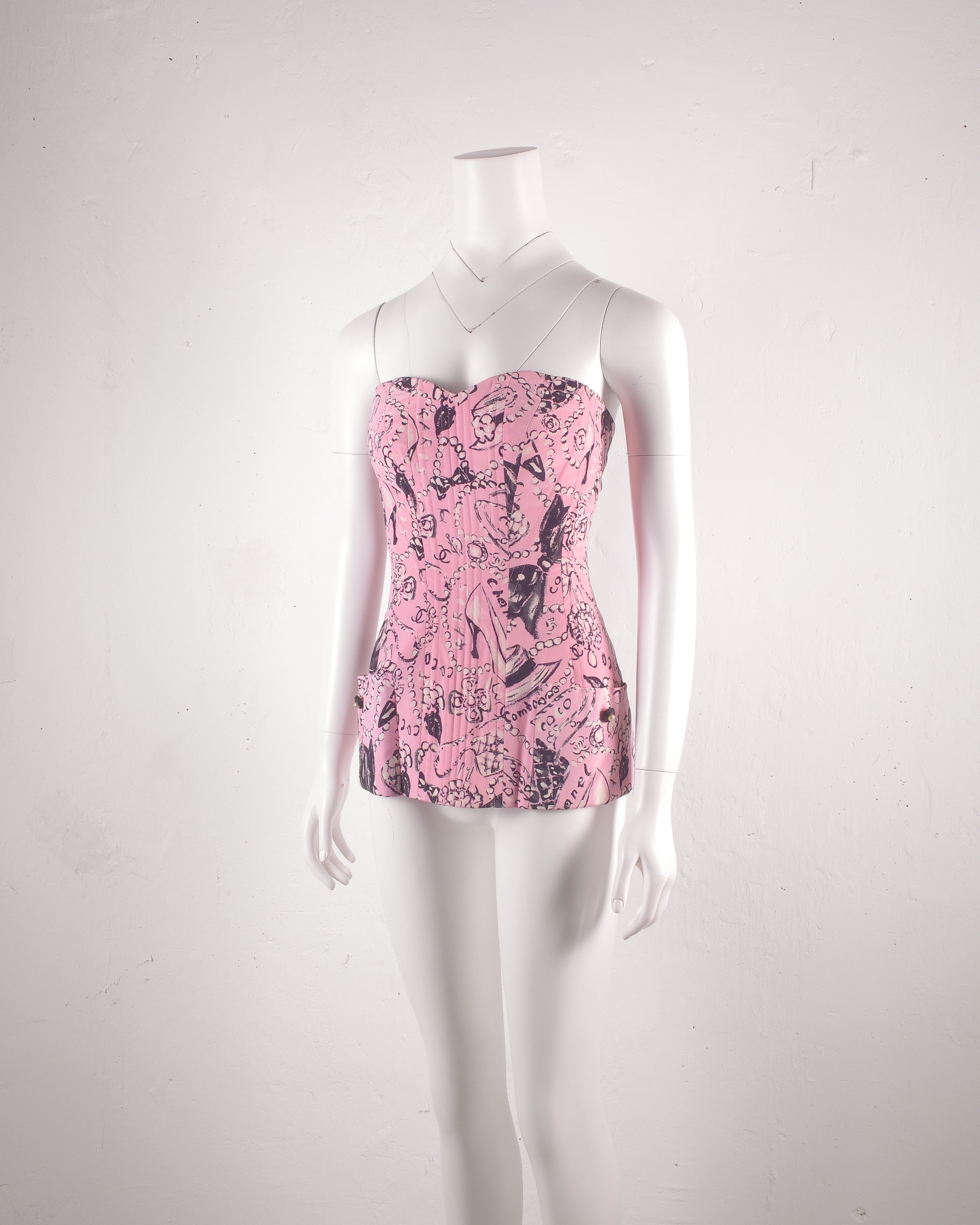 Chanel Spring/Summer 1993 Pink and Black Print Corset Top