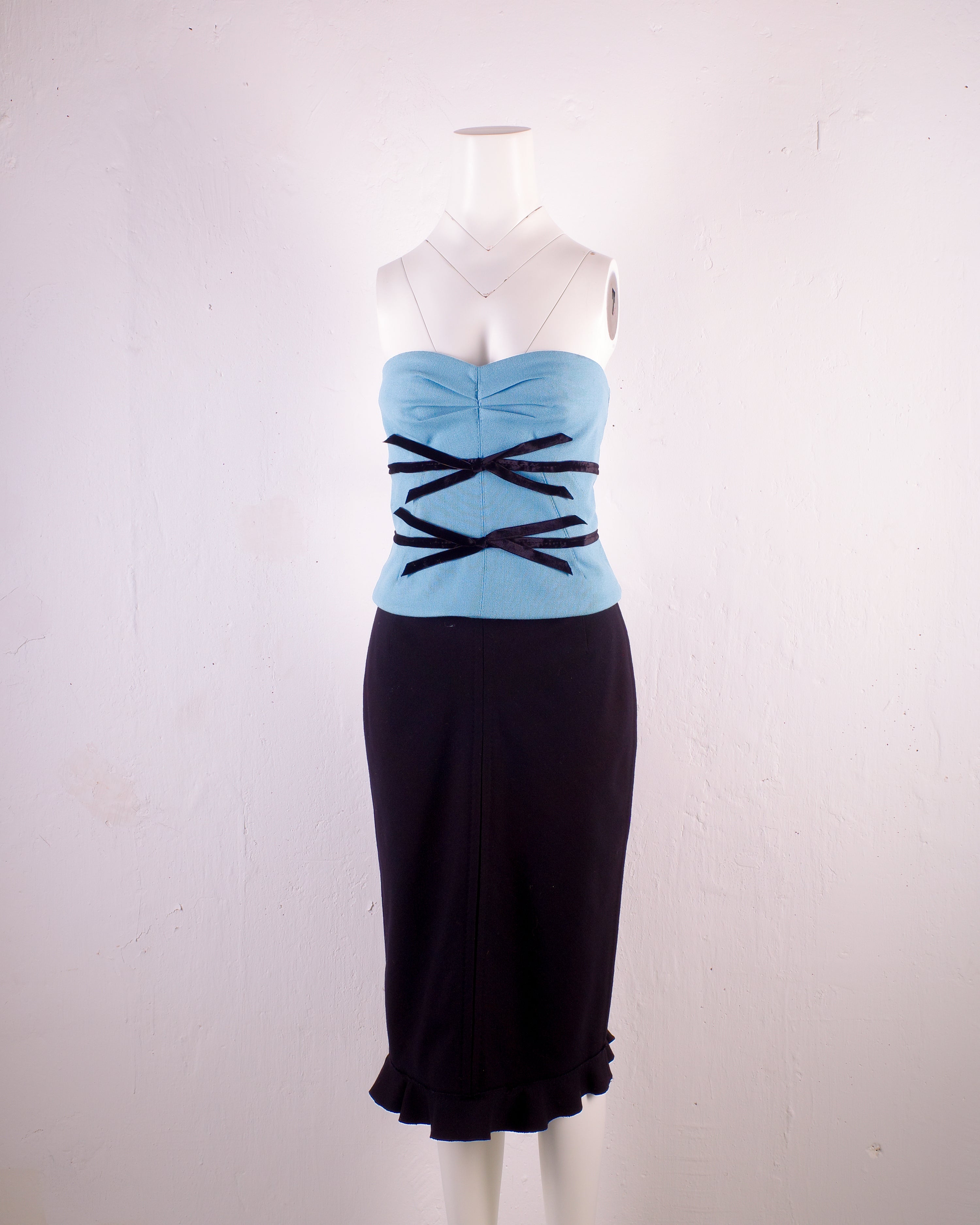 Louis Vuitton 2004 Ice Blue Wool Bustier and Skirt Ensemble