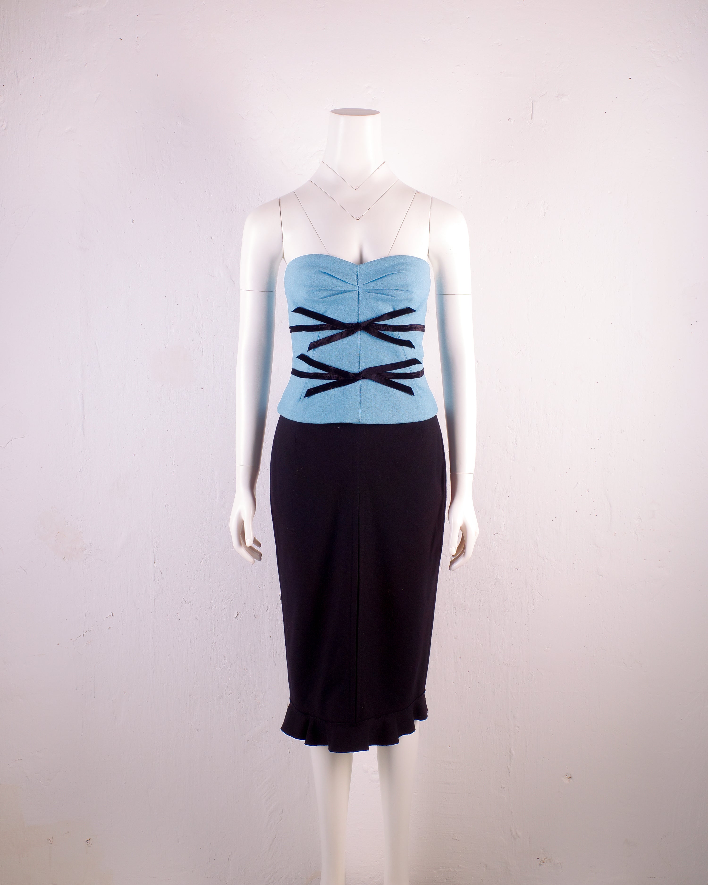 Louis Vuitton 2004 Ice Blue Wool Bustier and Skirt Ensemble