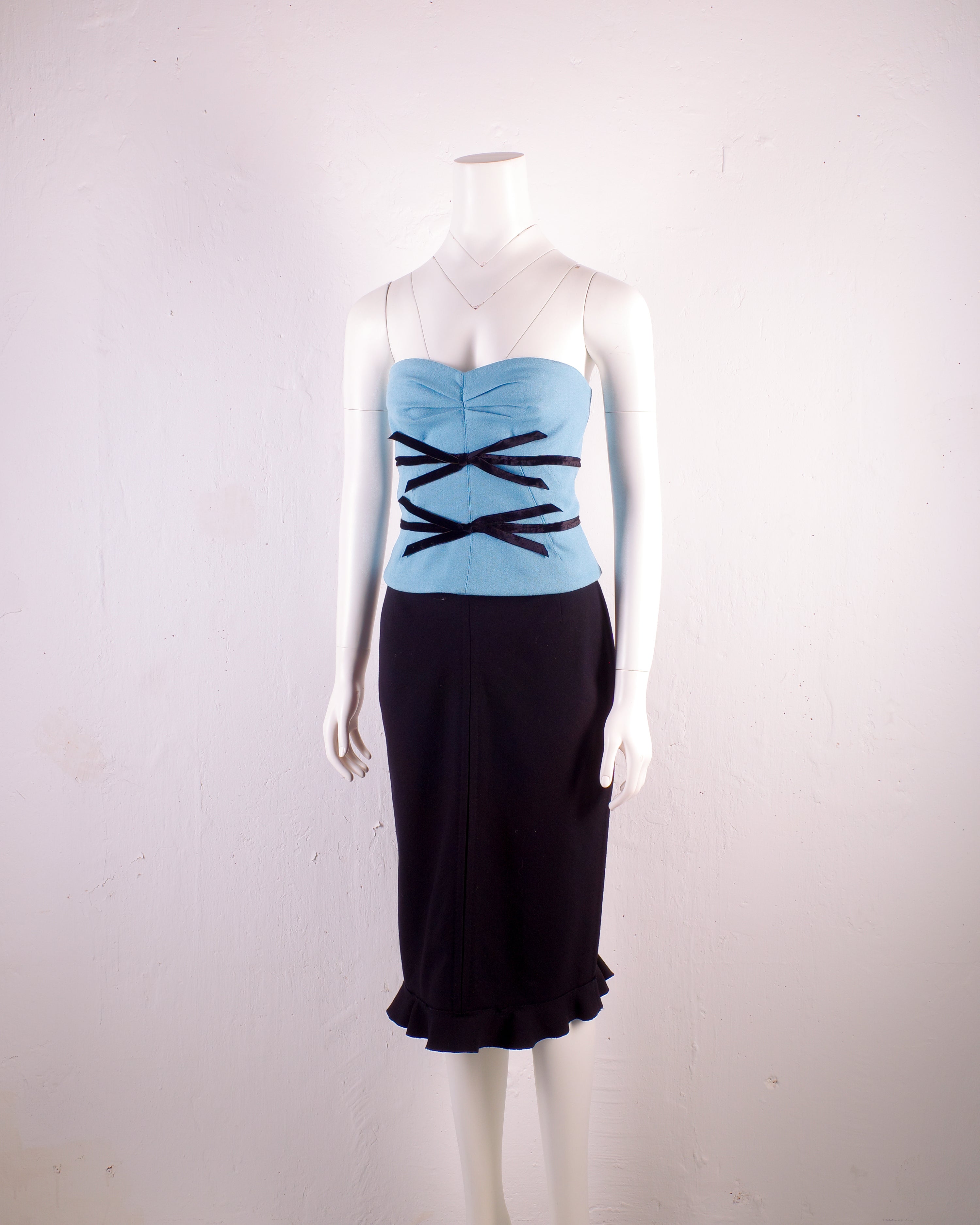 Louis Vuitton 2004 Ice Blue Wool Bustier and Skirt Ensemble