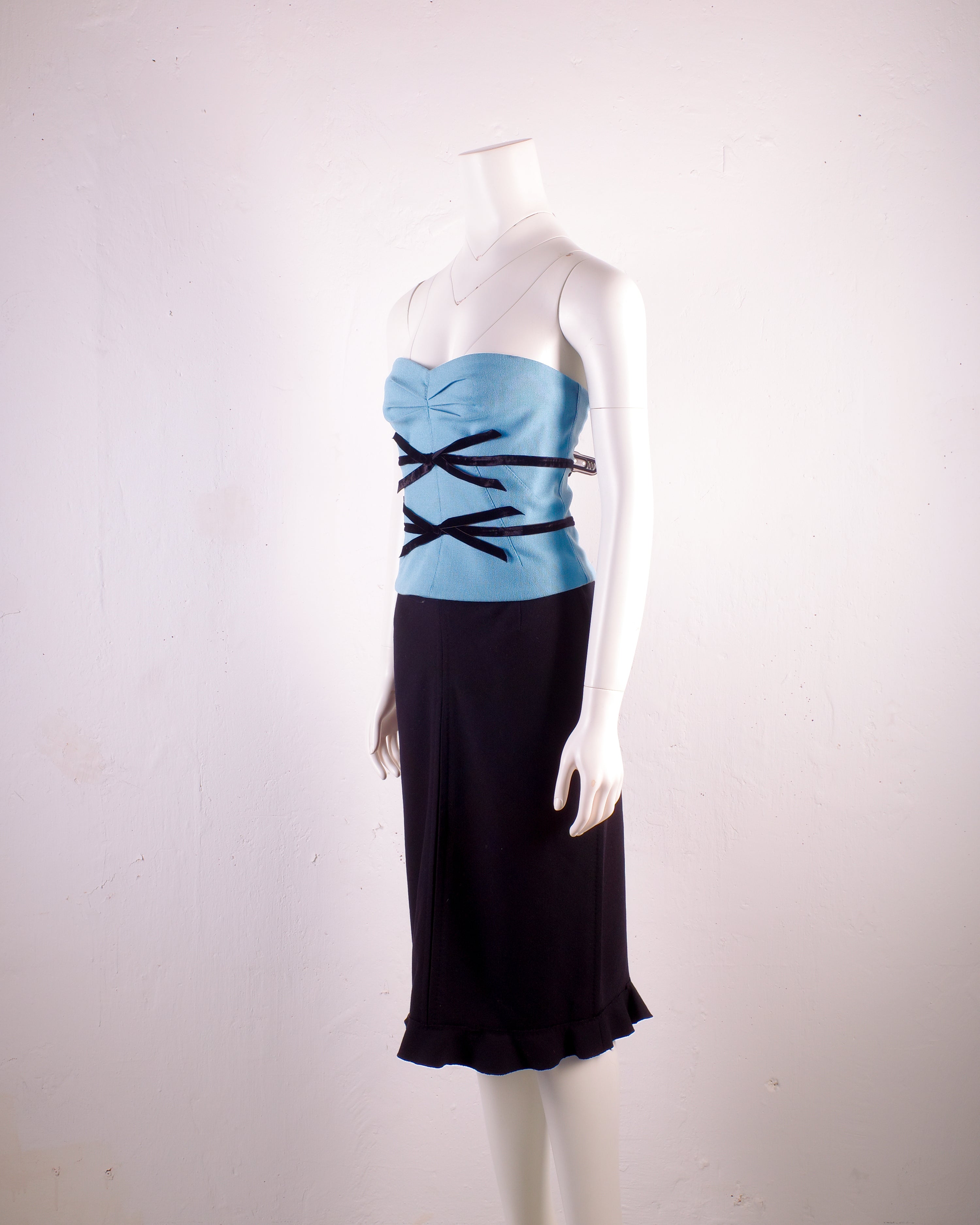 Louis Vuitton 2004 Ice Blue Wool Bustier and Skirt Ensemble