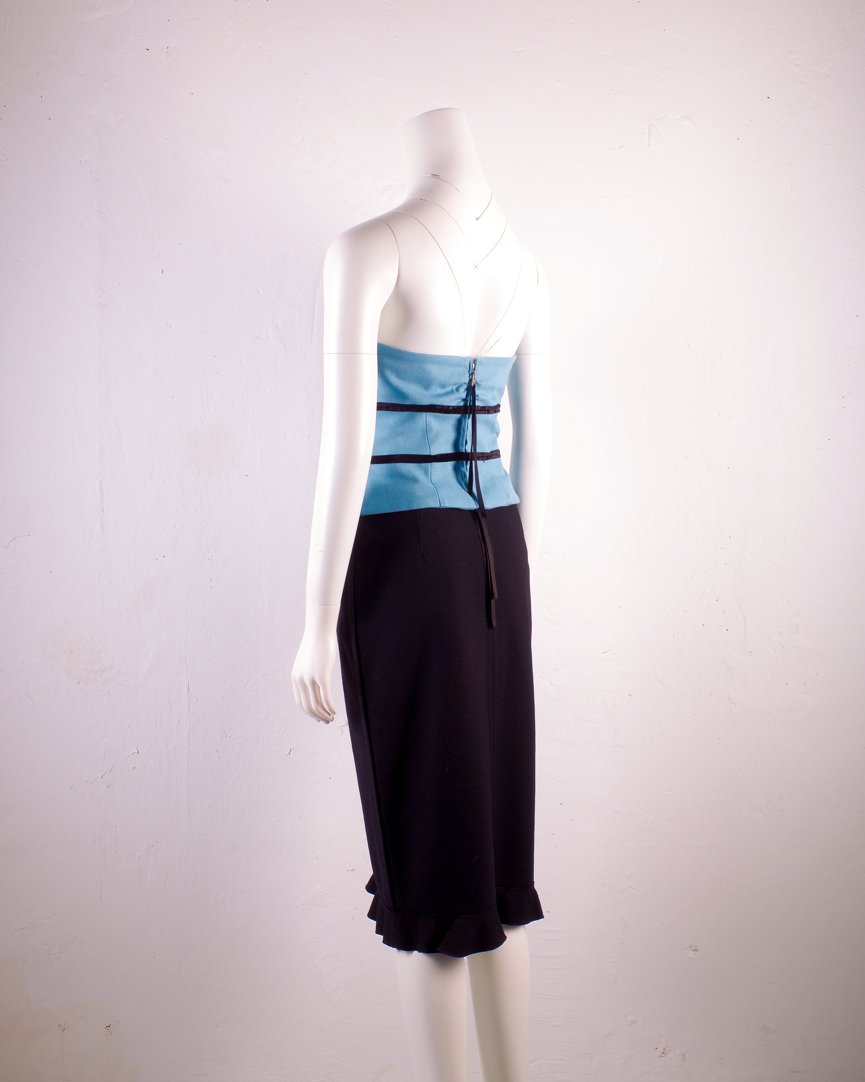 Louis Vuitton 2004 Ice Blue Wool Bustier and Skirt Ensemble