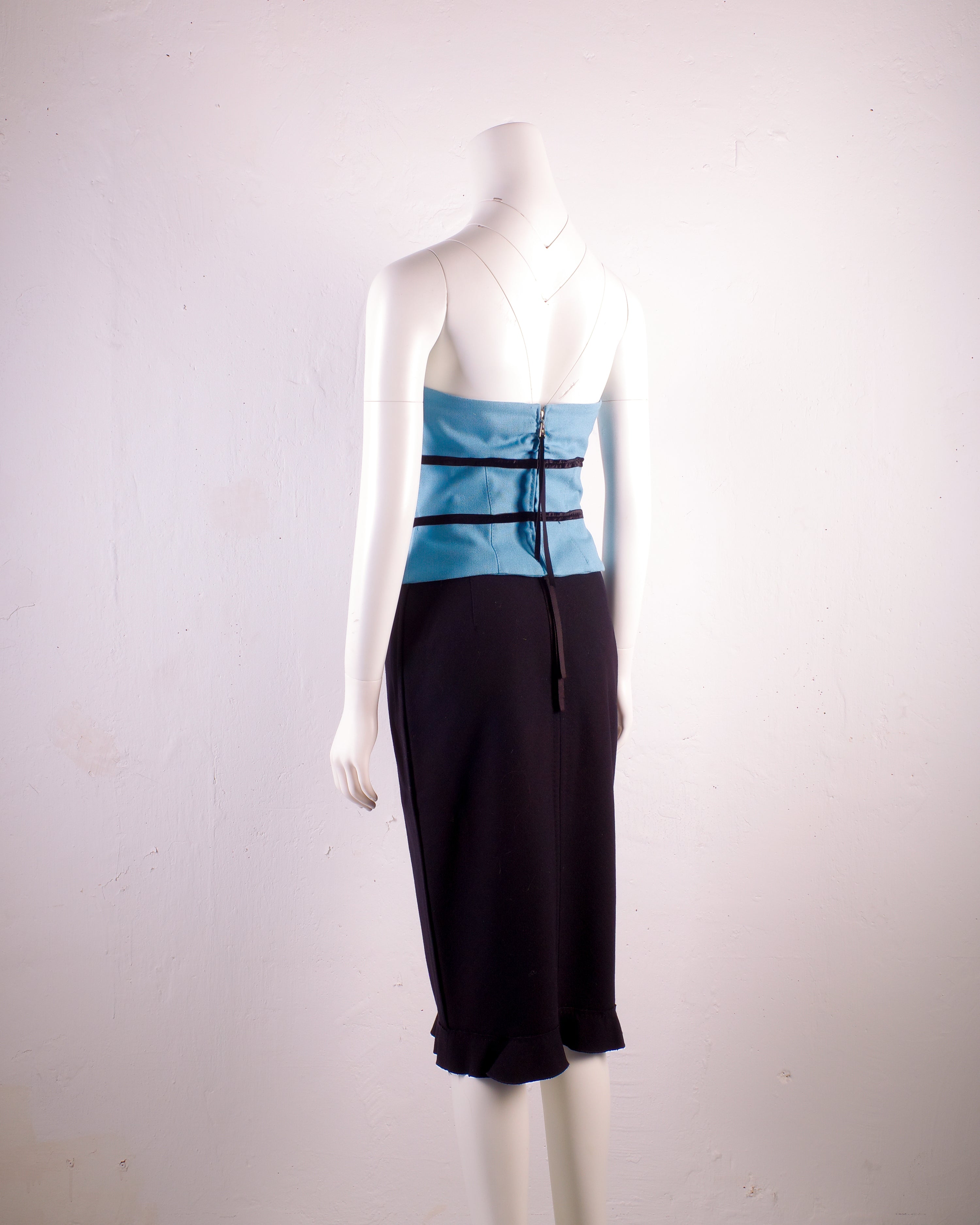 Louis Vuitton 2004 Ice Blue Wool Bustier and Skirt Ensemble