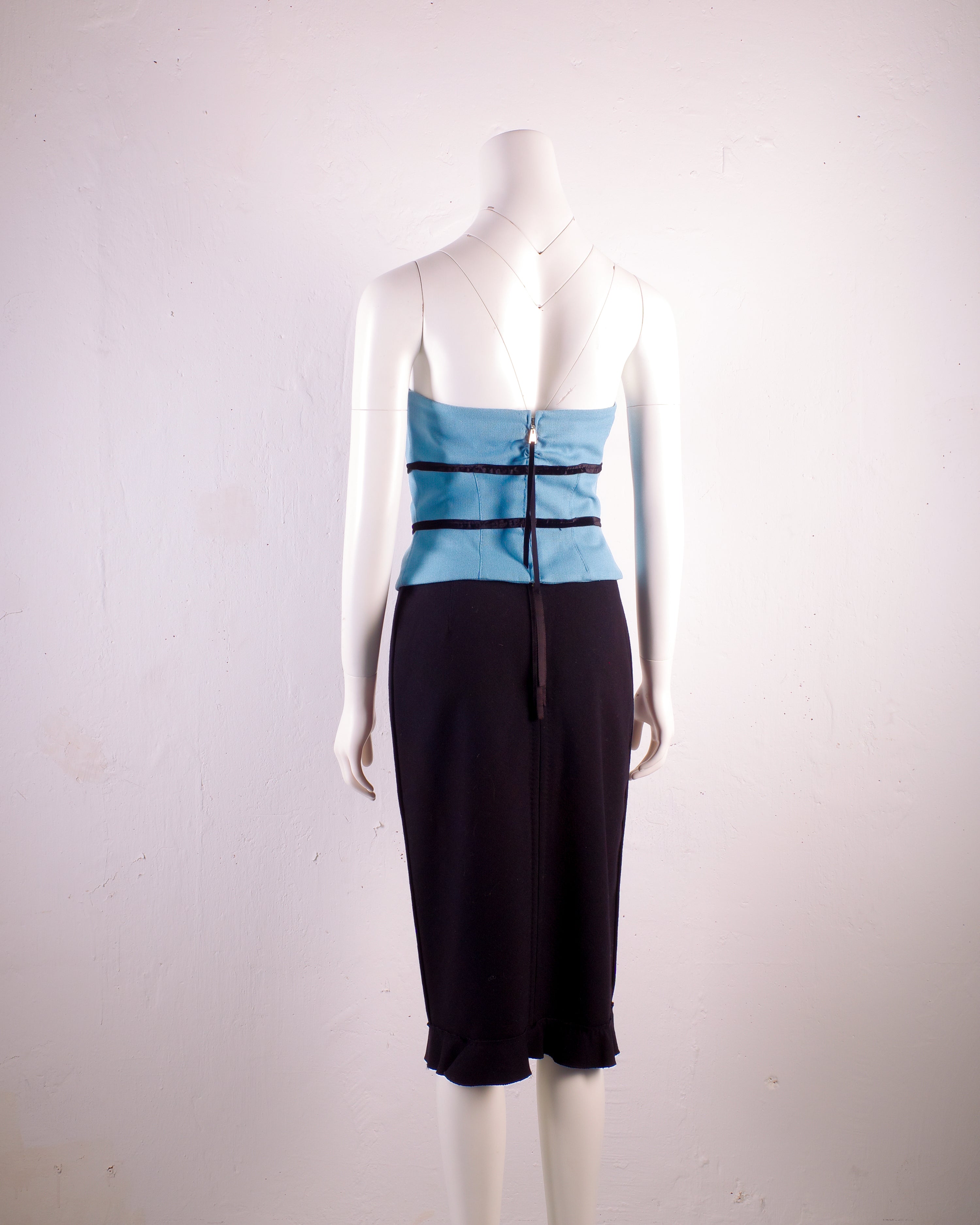 Louis Vuitton 2004 Ice Blue Wool Bustier and Skirt Ensemble