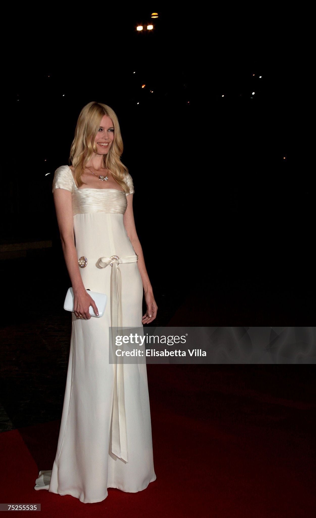 Preowned Valentino Spring 2005 Ivory Silk Gown with Pearl Belt