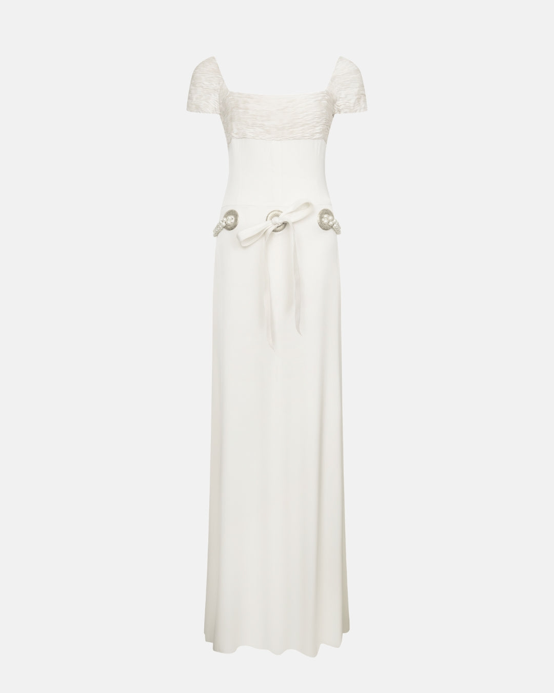 Preowned Valentino Spring 2005 Ivory Silk Gown with Pearl Belt