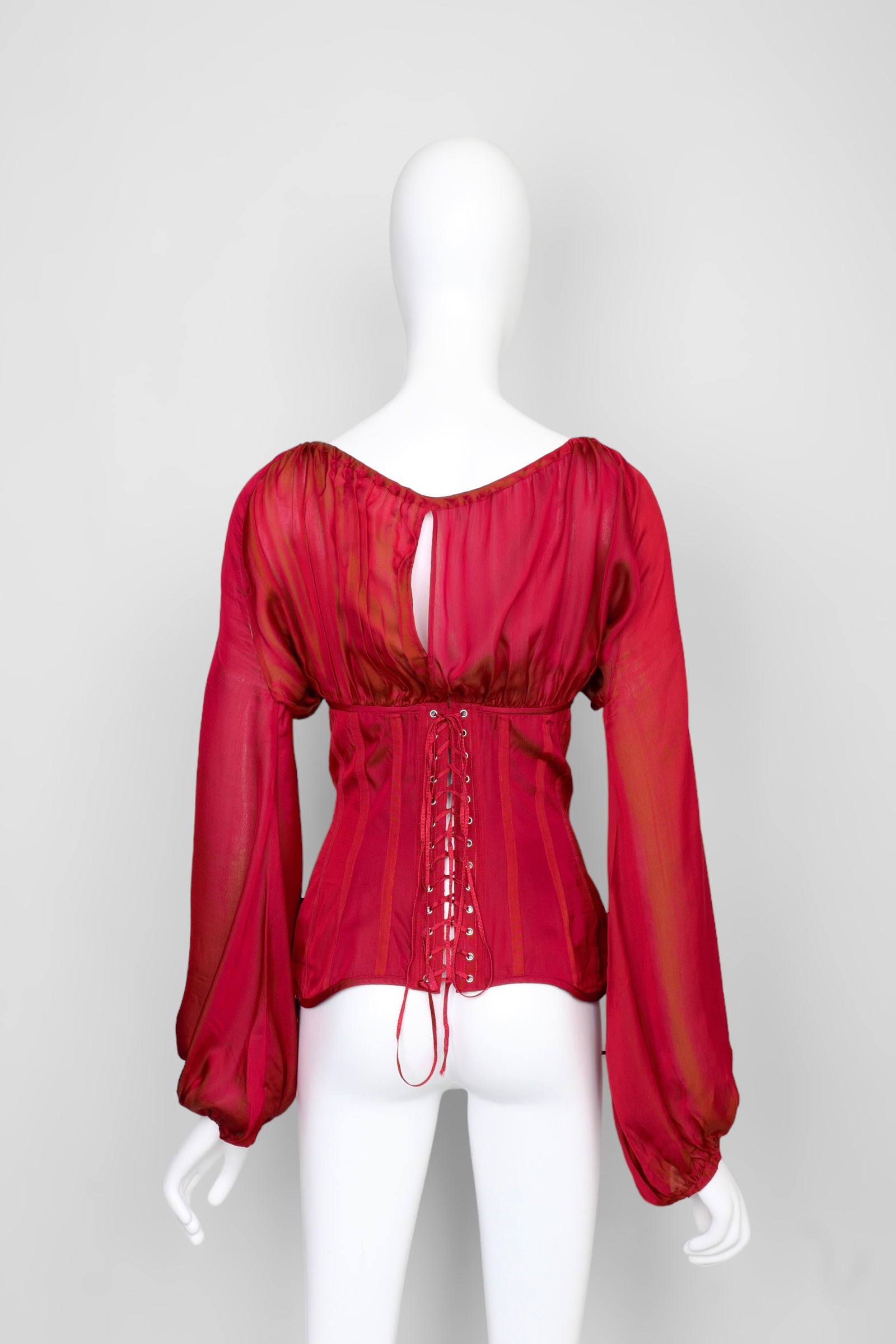 Preowned Jean Paul Gaultier Spring 2008 Red Silk Corset with Long Sleeves - Pulled