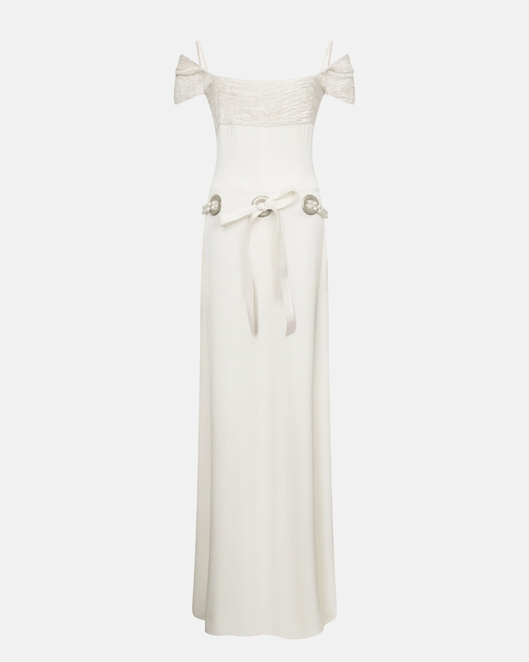 Preowned Valentino Spring 2005 Ivory Silk Gown with Pearl Belt