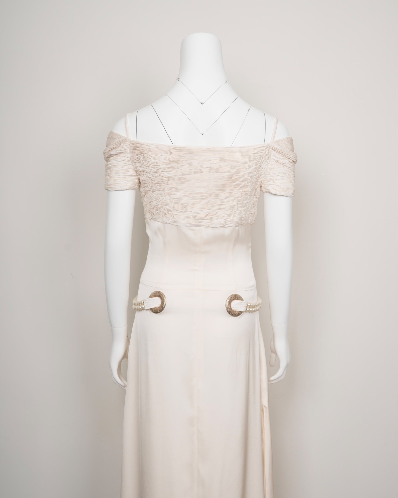 Preowned Valentino Spring 2005 Ivory Silk Gown with Pearl Belt