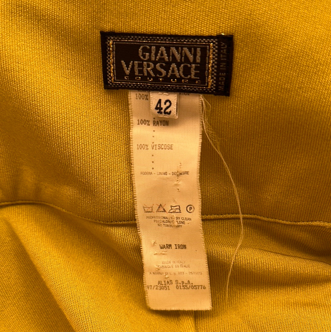 Vintage Gianni Versace Fall 1997 Couture Evening Dress in Yellow Green - Pulled