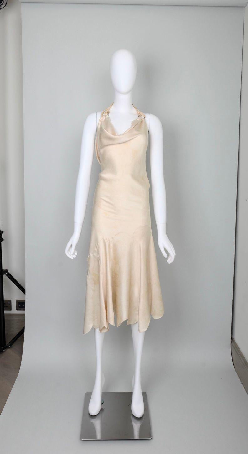 Preowned Alexander McQueen 2004 Ivory Satin Draped Halter Dress