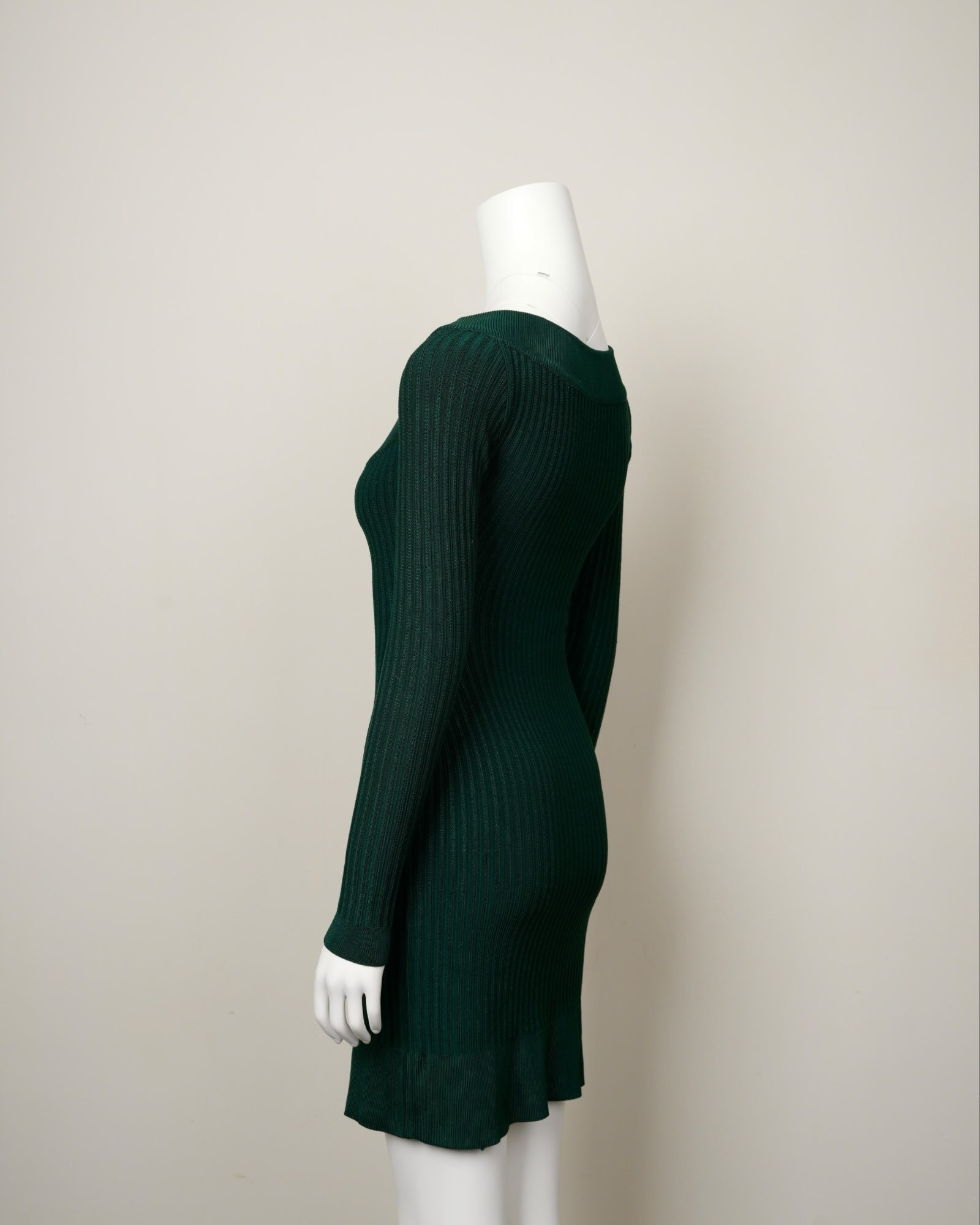 Vintage Alaïa Fall 1990 Forest Green Ribbed Knit Scoop-Neck Dress