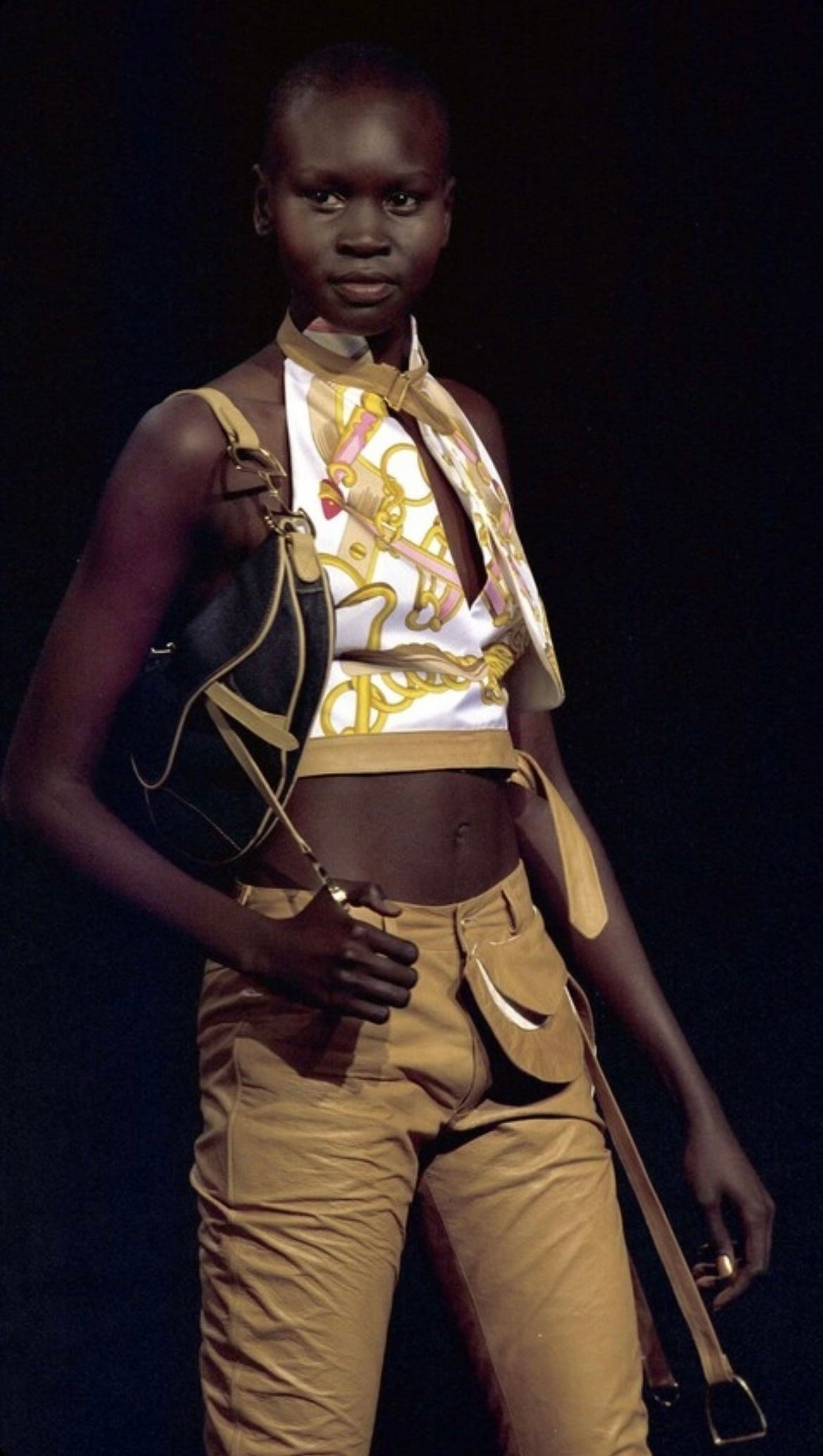 Vintage Christian Dior by John Galliano Spring 2000 Equestrian Print Pink Silk Halter Top