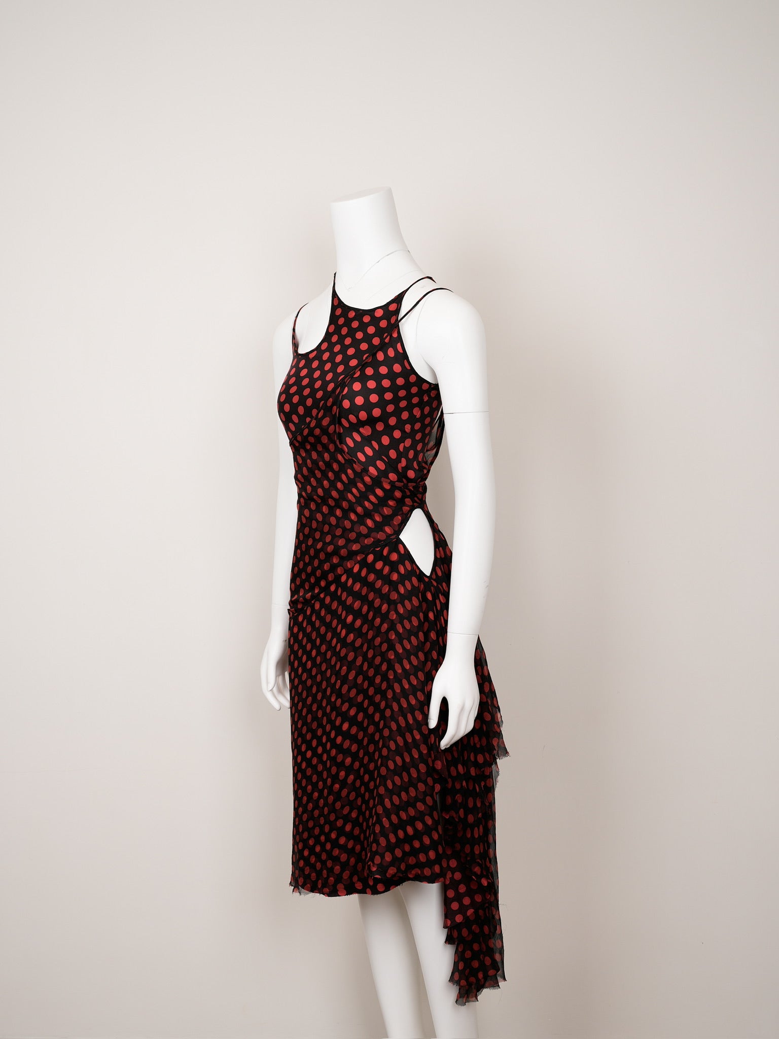 Alexander McQueen Spring 2002 Red Polka‑Dot Chiffon Dress - Pulled